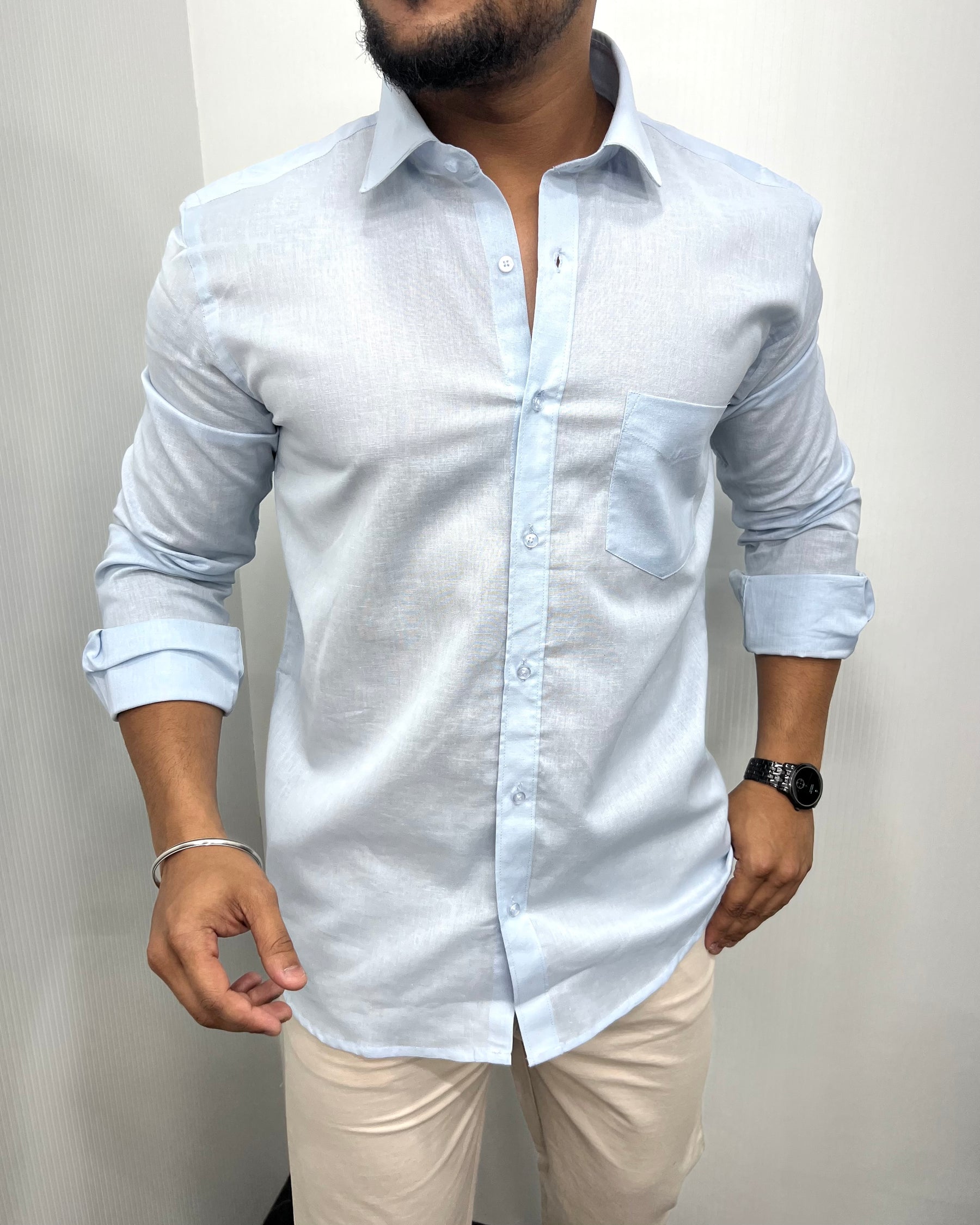 Sky Blue Cotton Linen Premium Full Sleeve Shirt