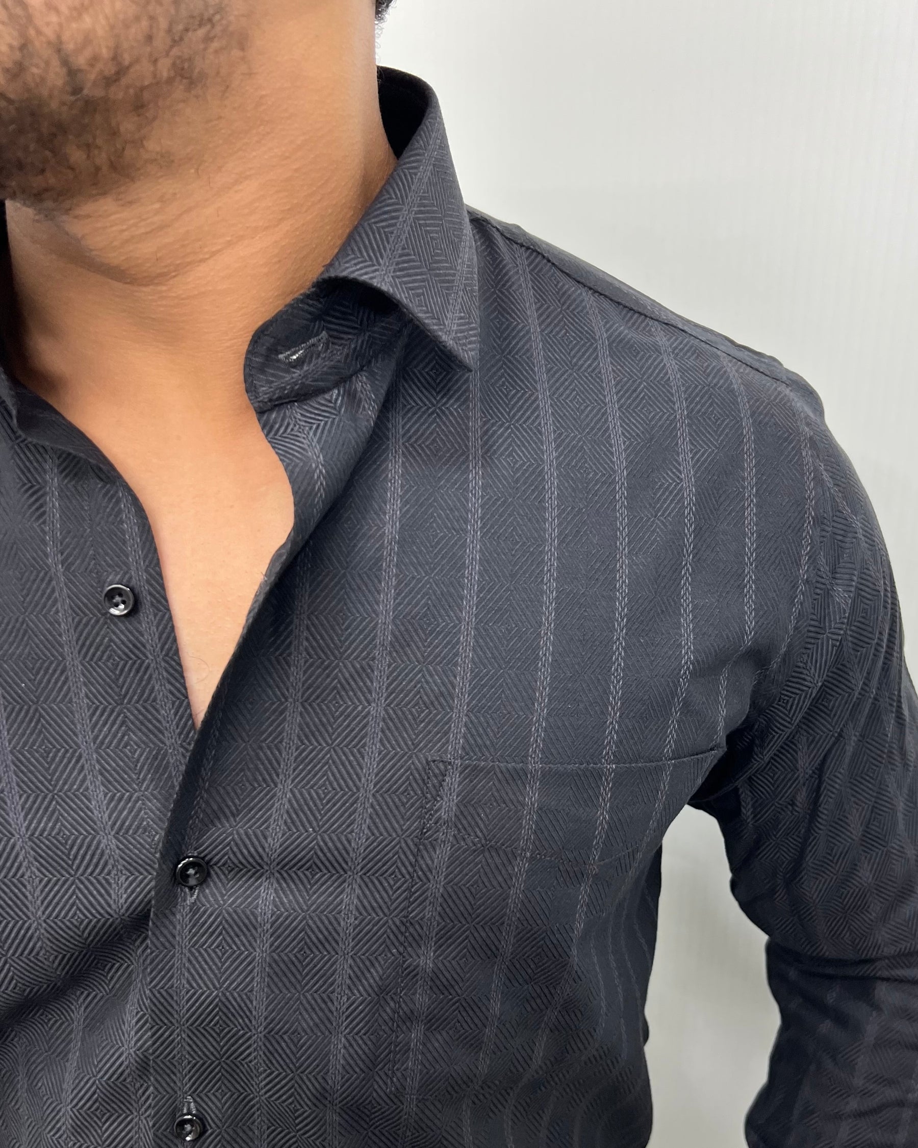 Black Self Striped Premium Giza Cotton Shirt