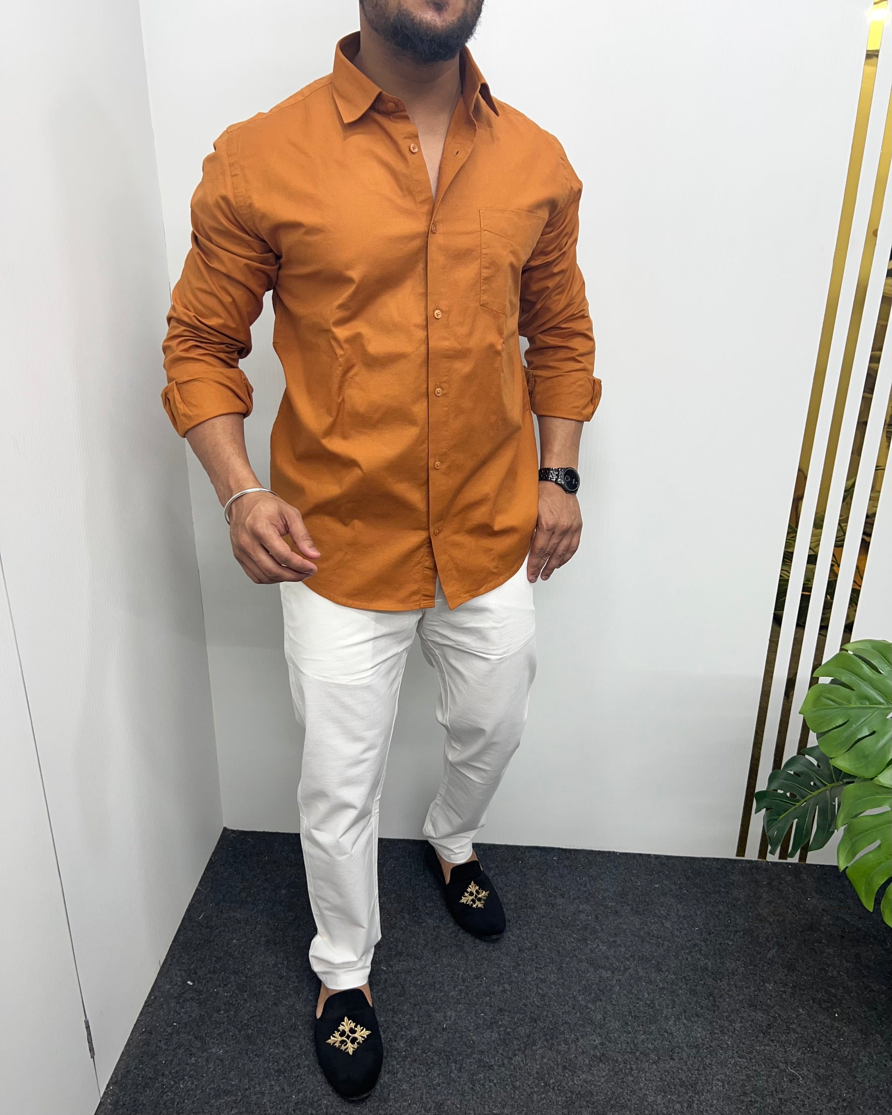 Mustard Yellow Business Class Oxford Lycra Formal Shirt