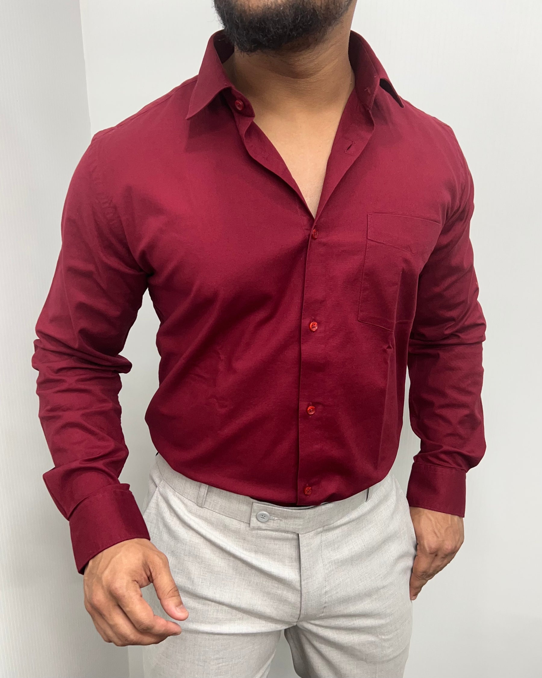 Red Maroon Business Class Oxford Lycra Formal Shirt