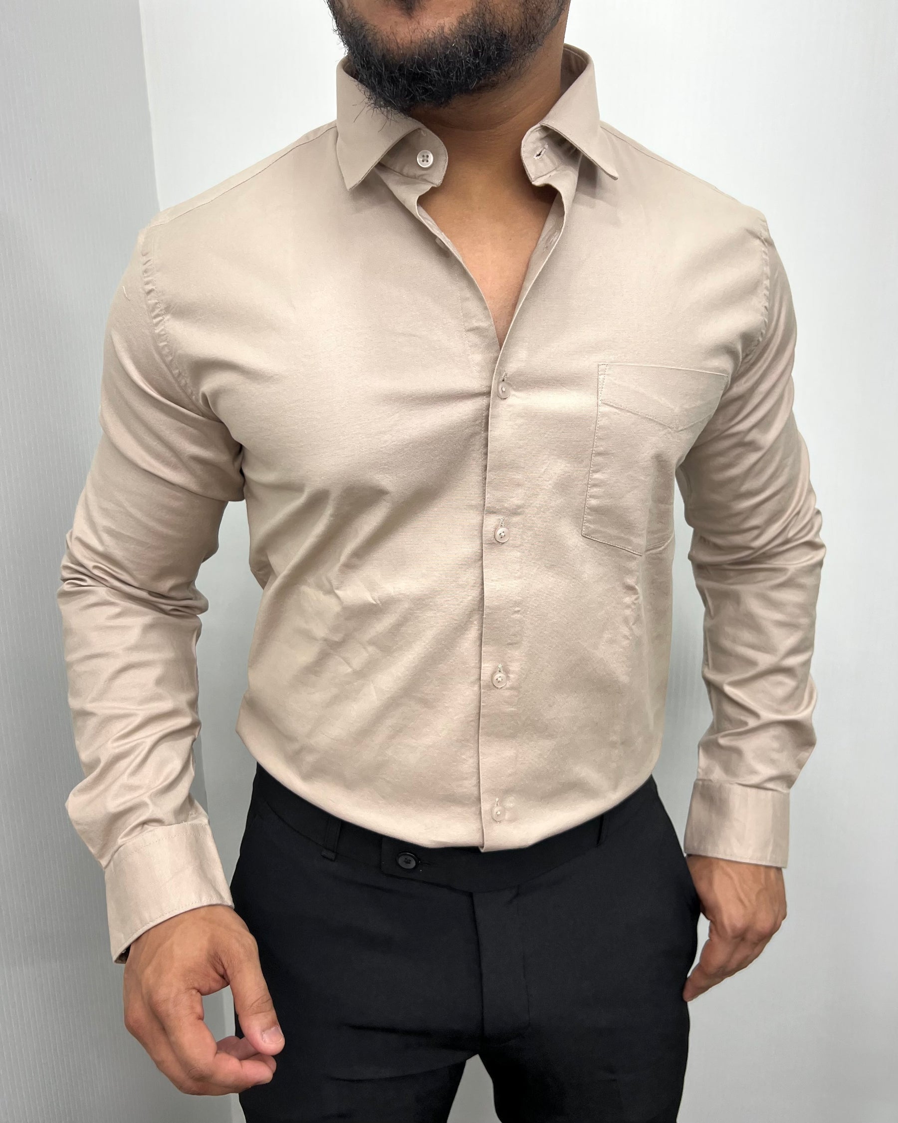 Pastel Cream Business Class Oxford Lycra Formal Shirt