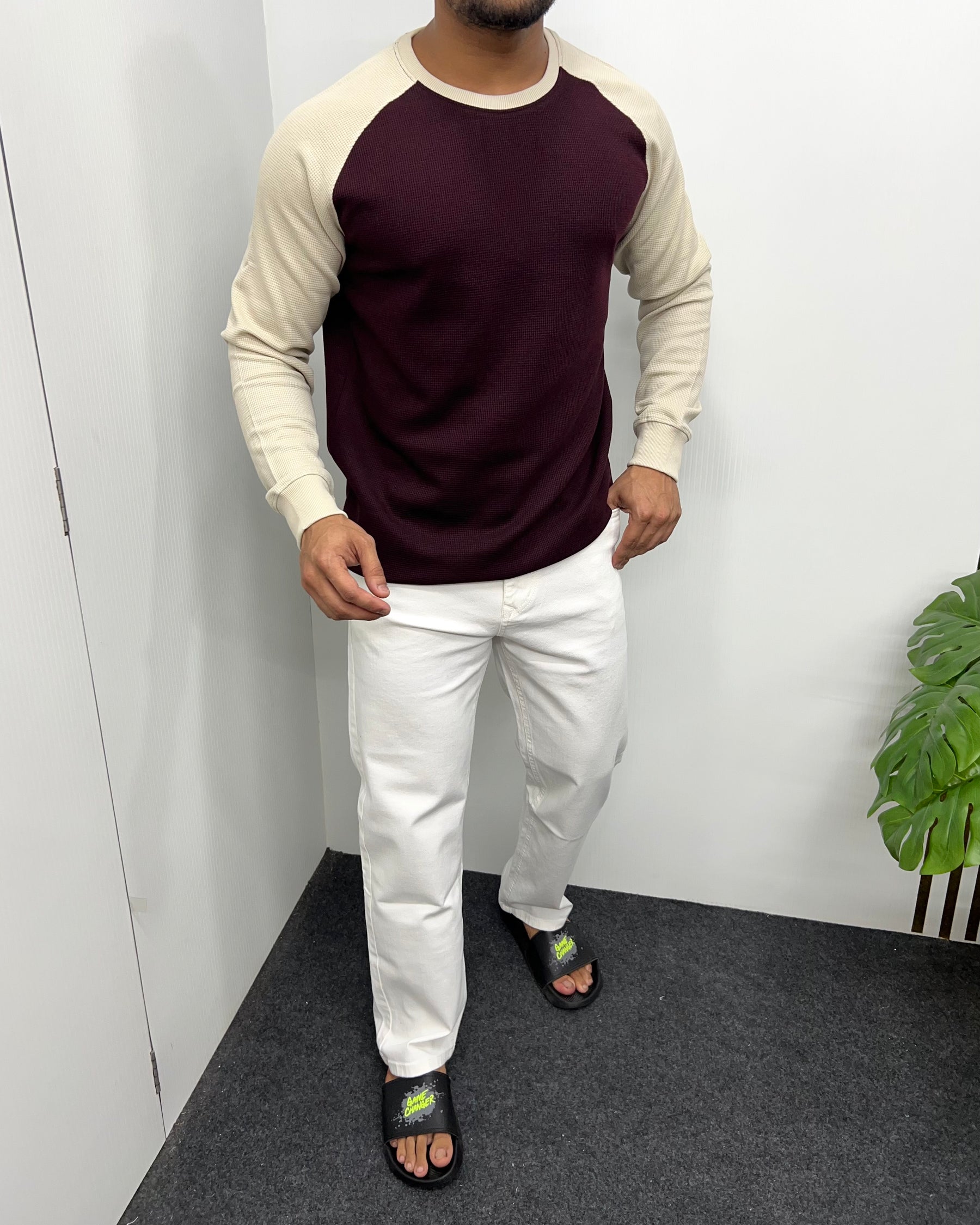 Maroon & Beige Raglan T-Shirt