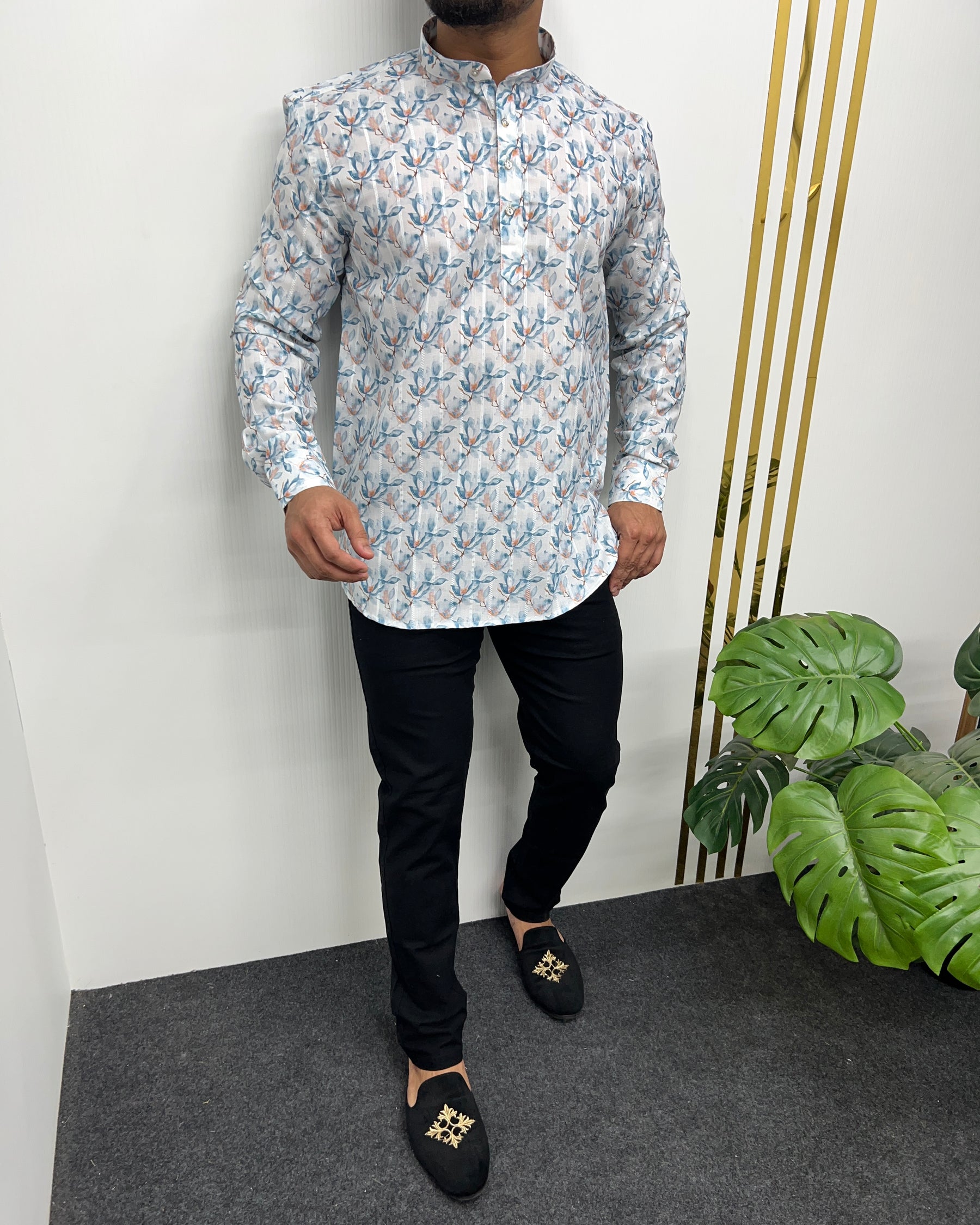 Jari Fabric Printed Premium Short Kurta