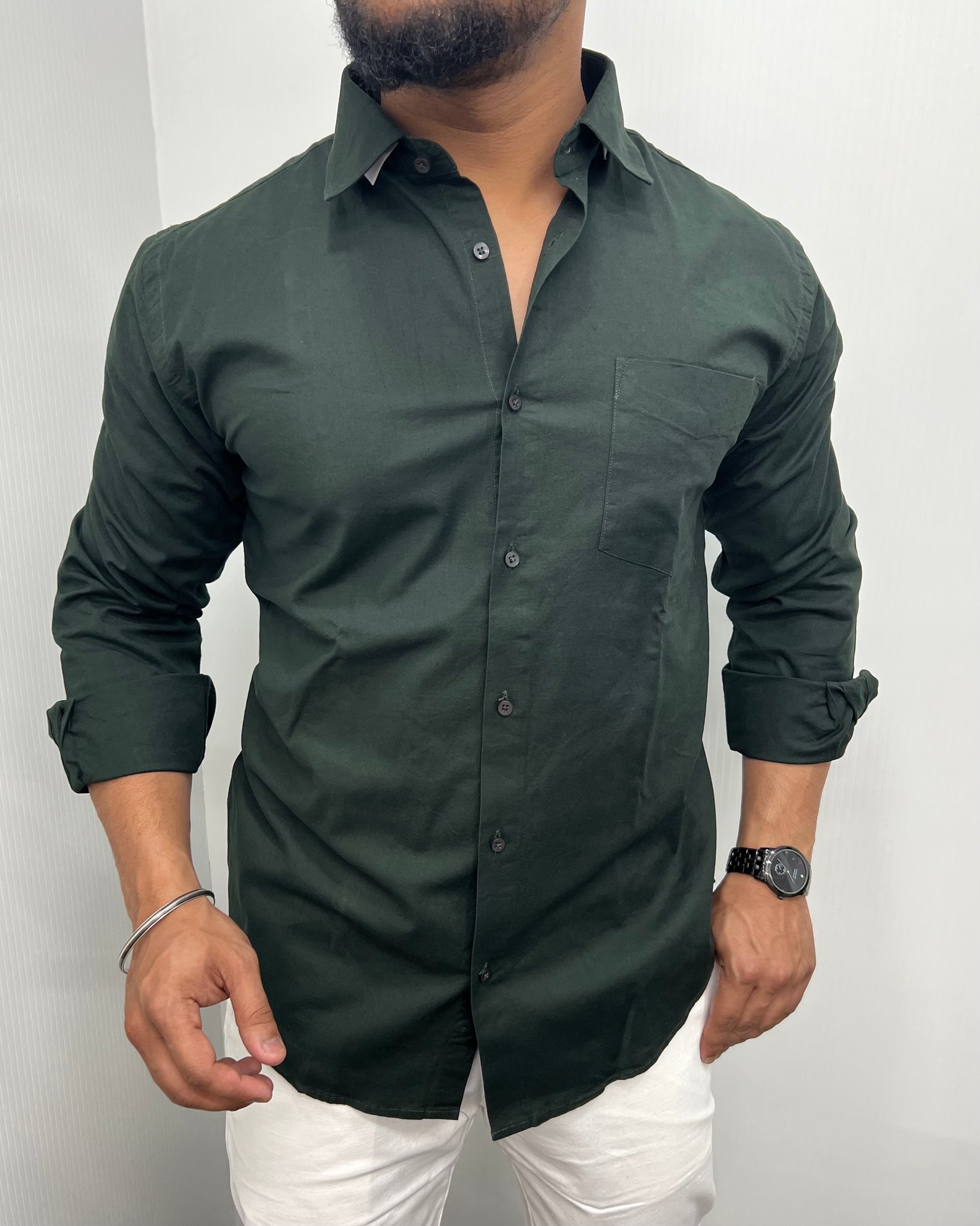 Bottle Green Business Class Oxford Lycra Formal Shirt