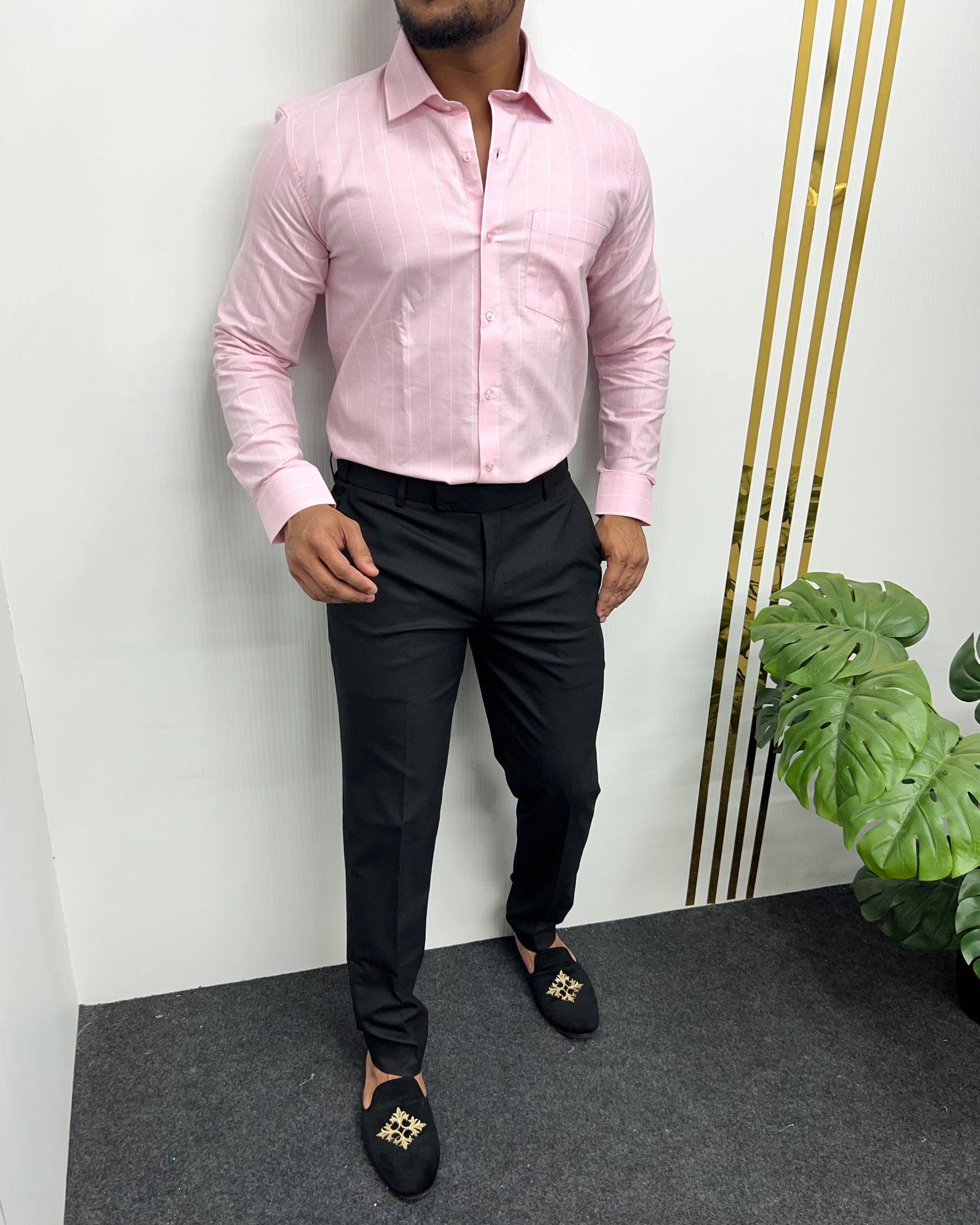 Baby Pink Oxford Premium Fine Cotton Vertical Striped Shirt