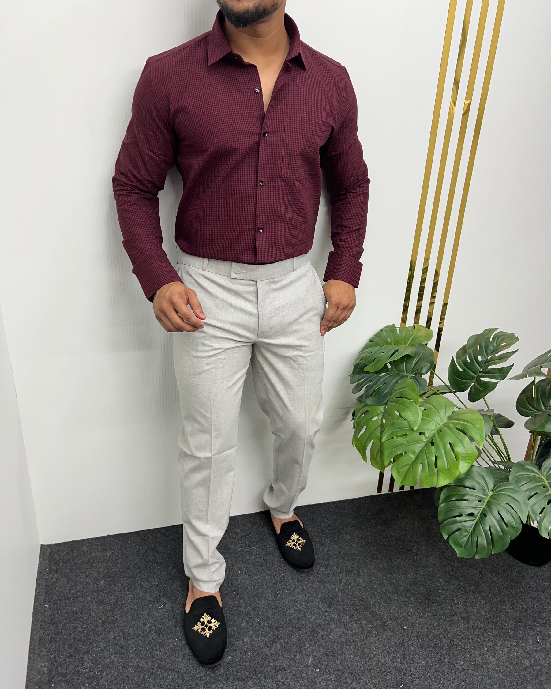Maroon Cotton Gingham Checks Shirt
