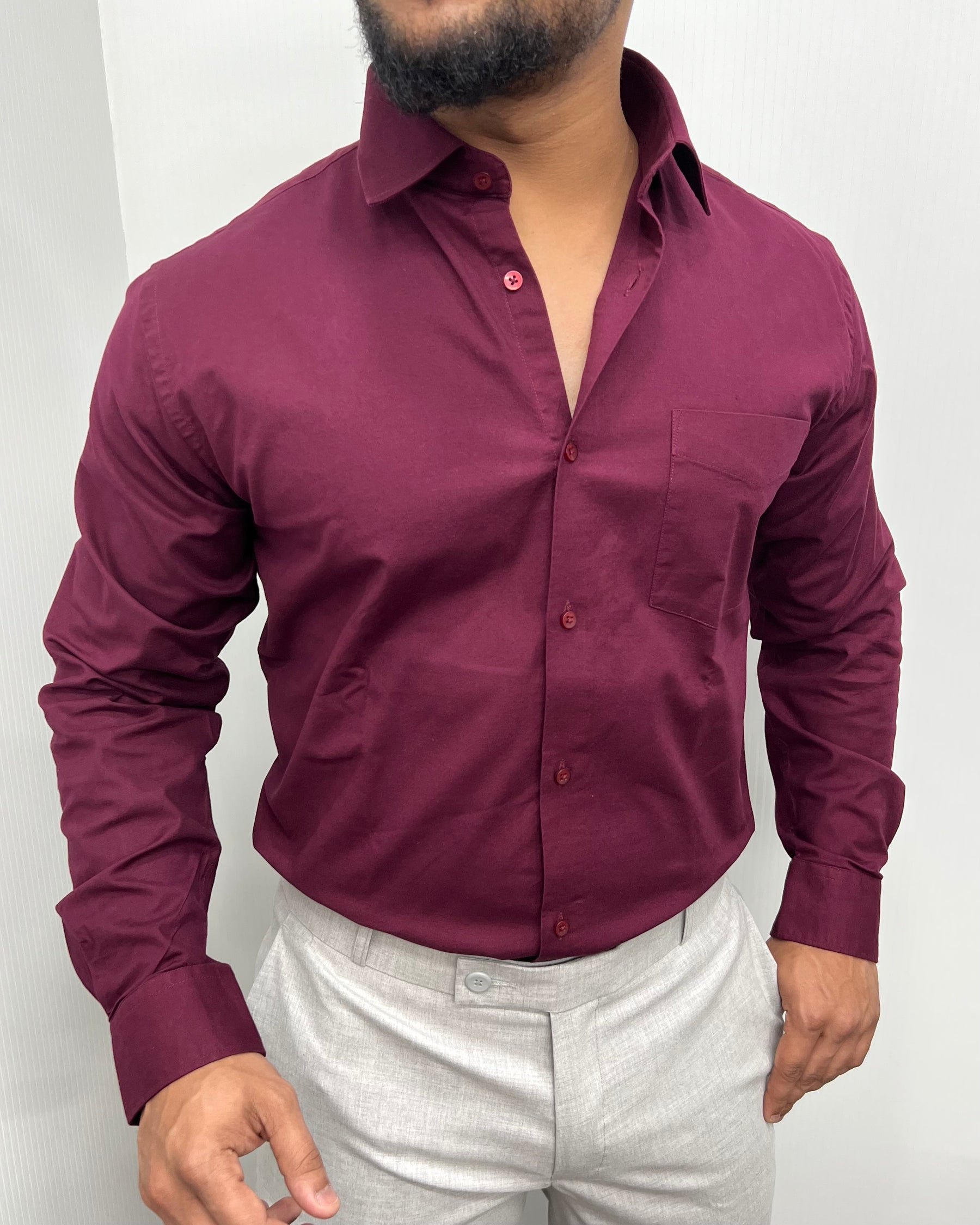 Maroon Business Class Oxford Lycra Formal Shirt