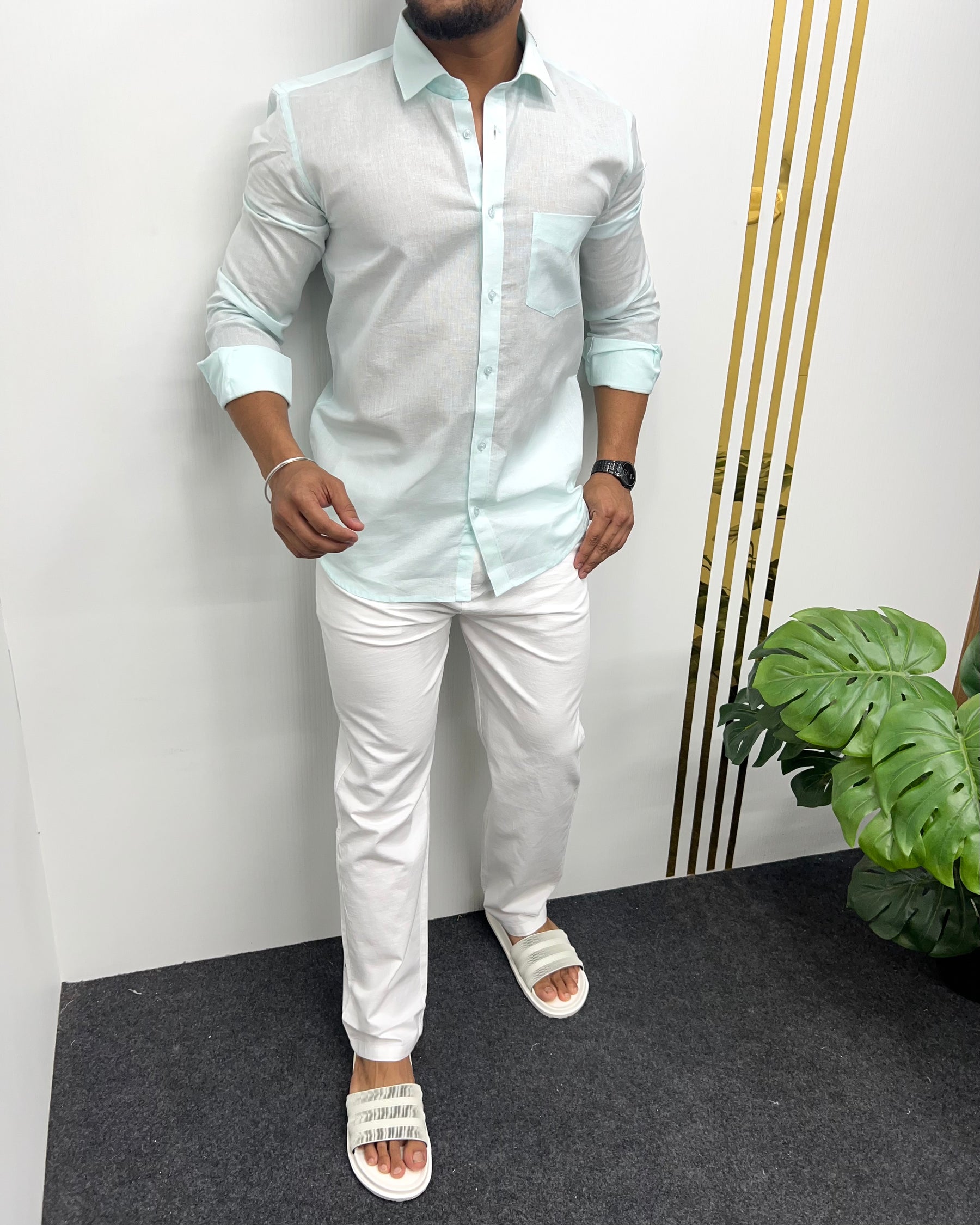 Mint Pure Cotton Linen Premium Full Sleeve Shirt