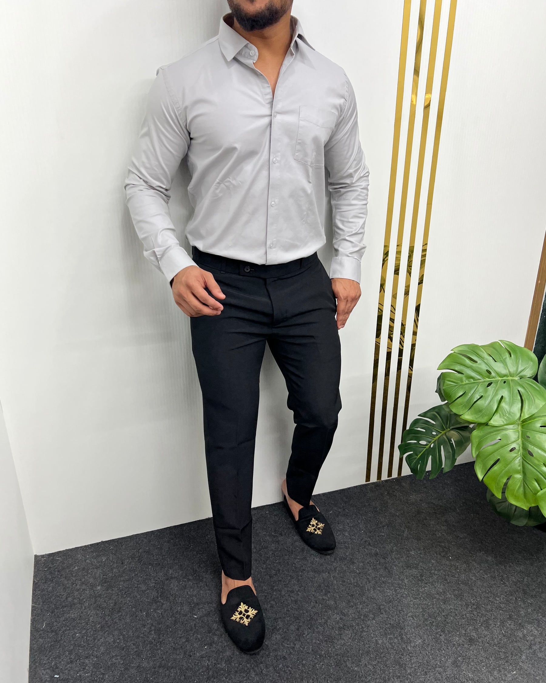 Light Gray Business Class Oxford Lycra Formal Shirt