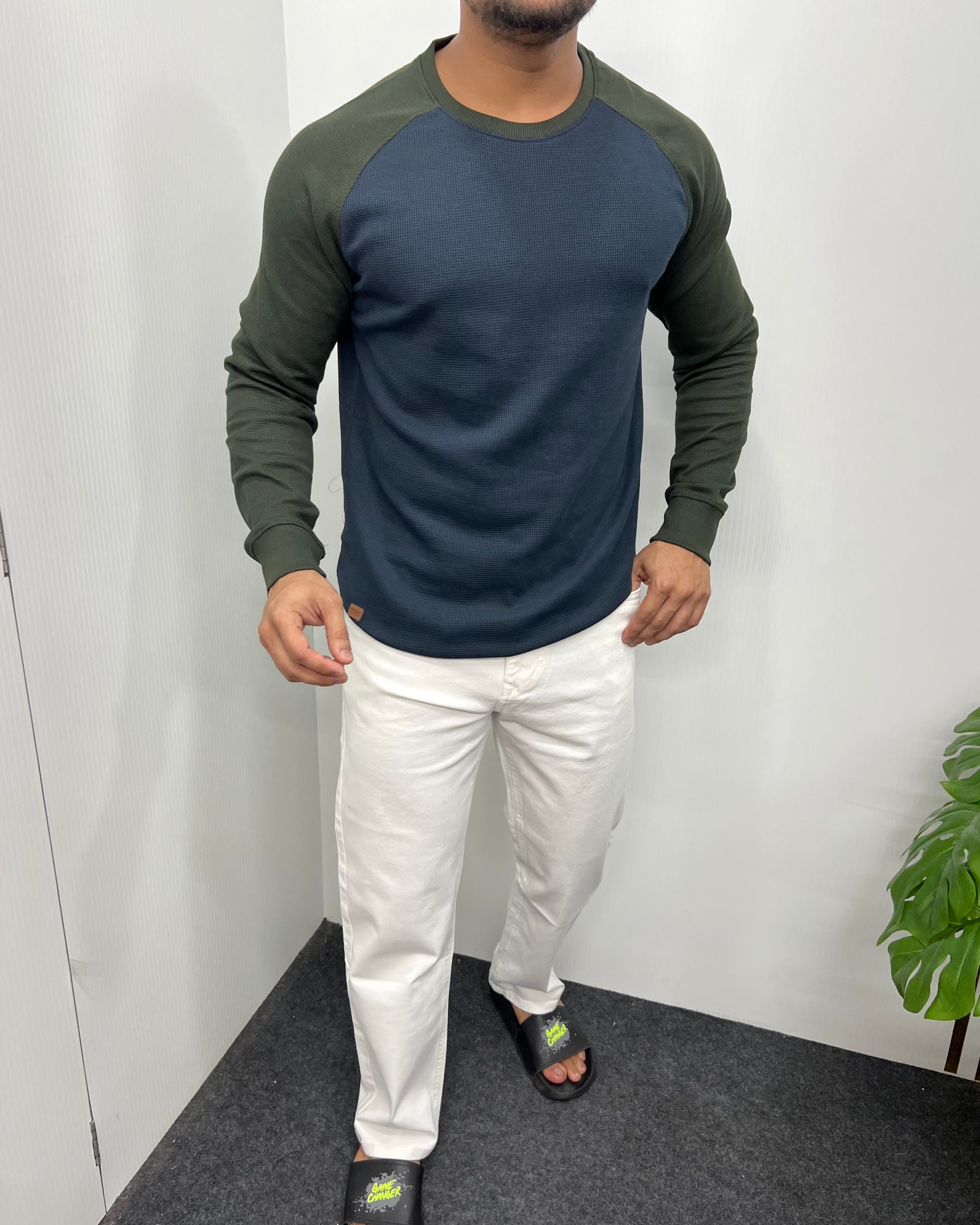 Blue & Mehandi Raglan T-Shirt