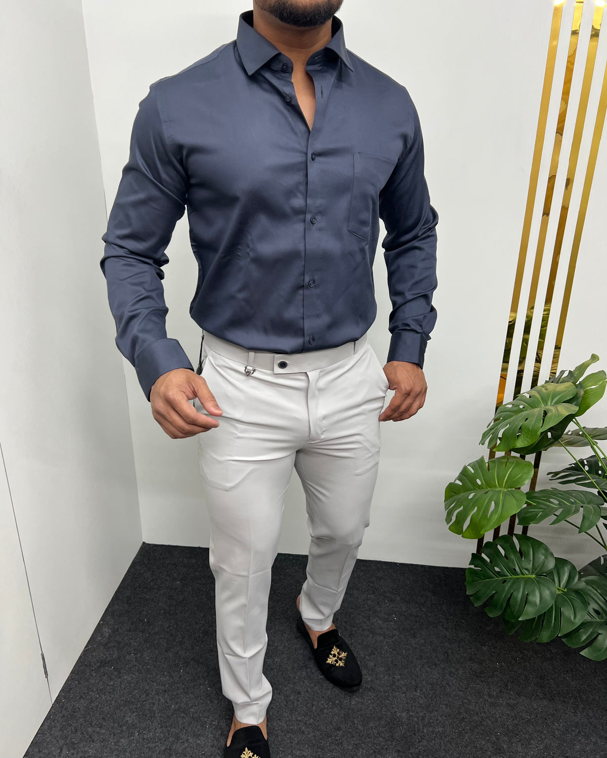 Dark Gray Cotton Satin Shirt