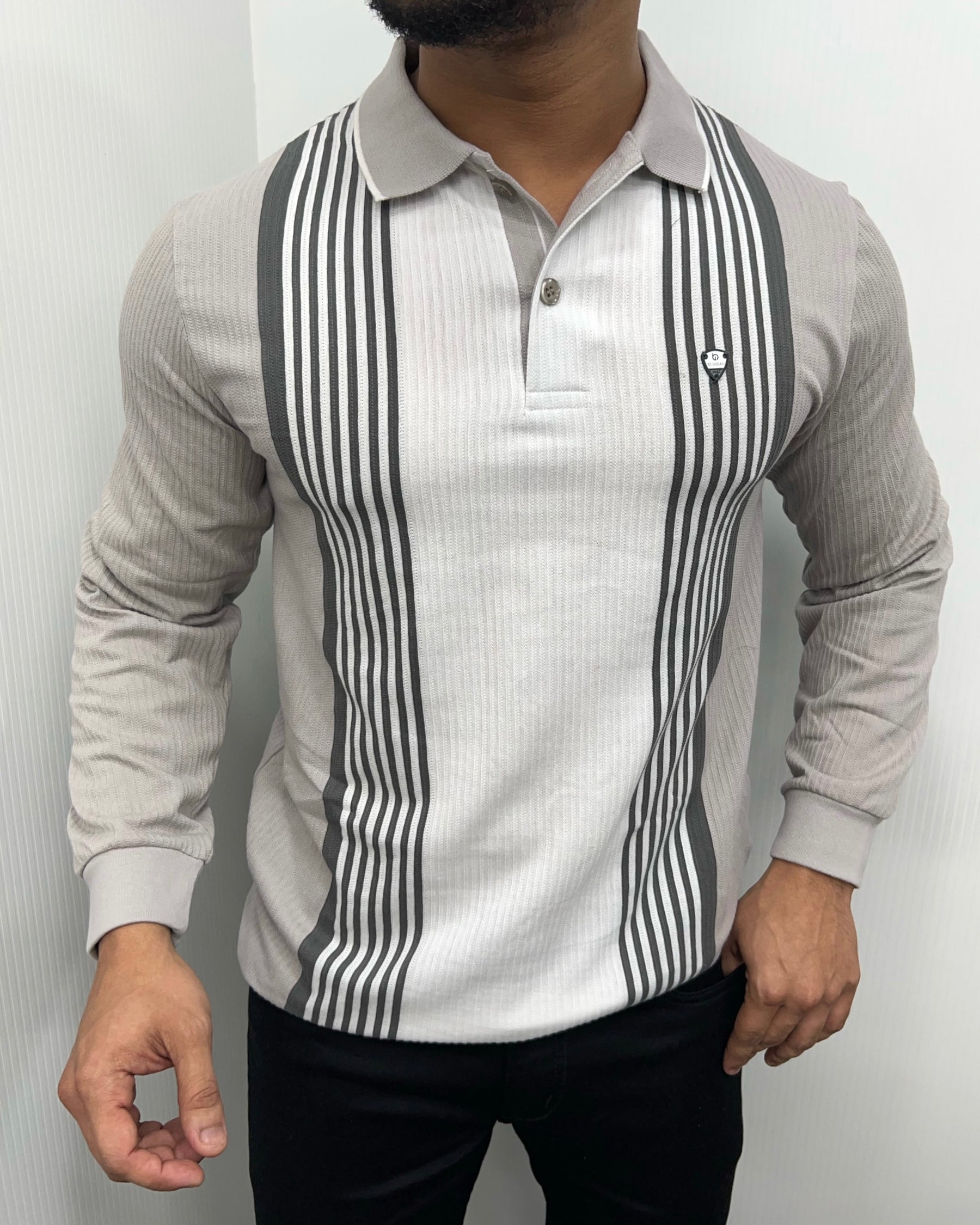Light Gray Striped Full Sleeve T-Shirt