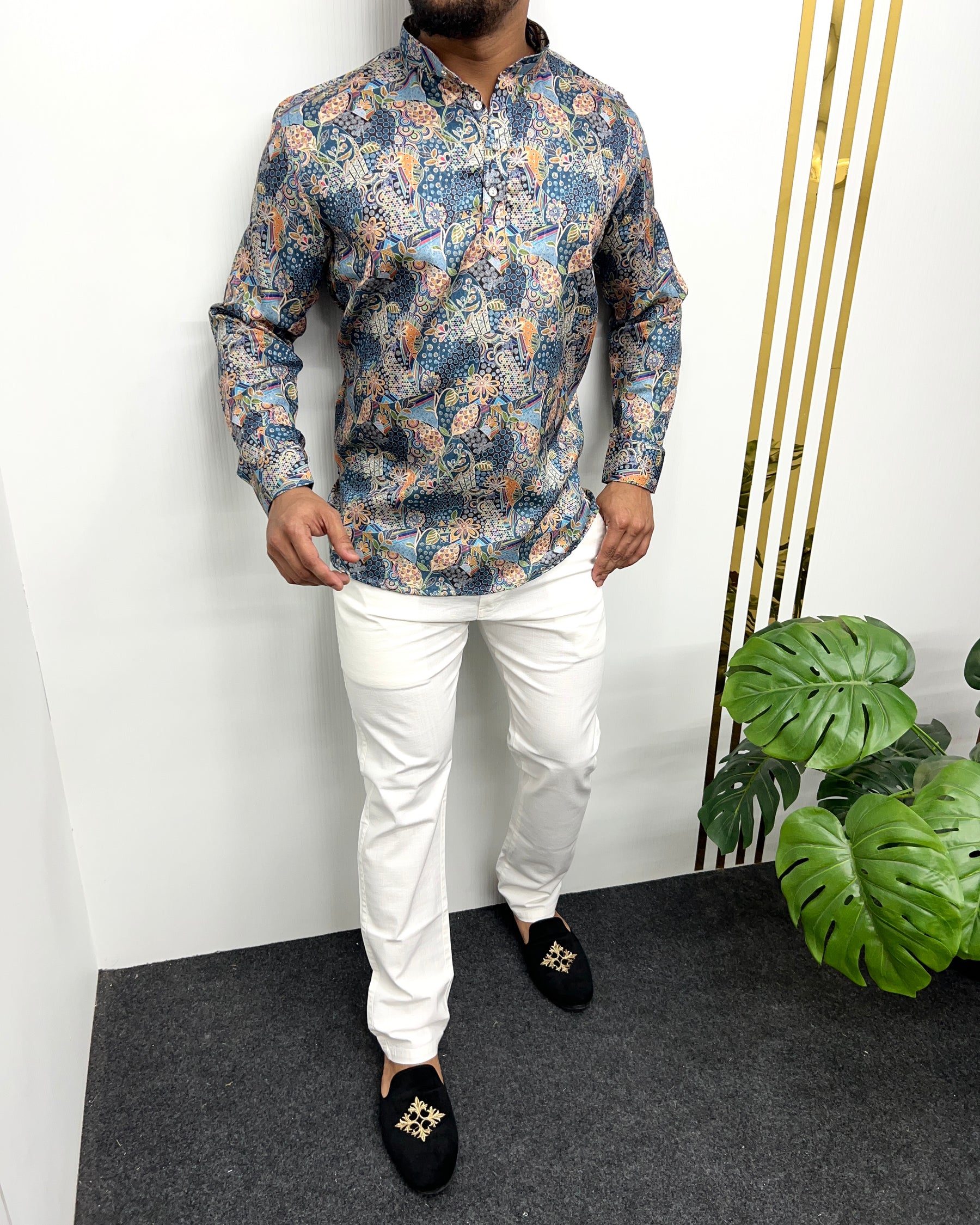 Jari Fabric Printed Premium Short Kurta