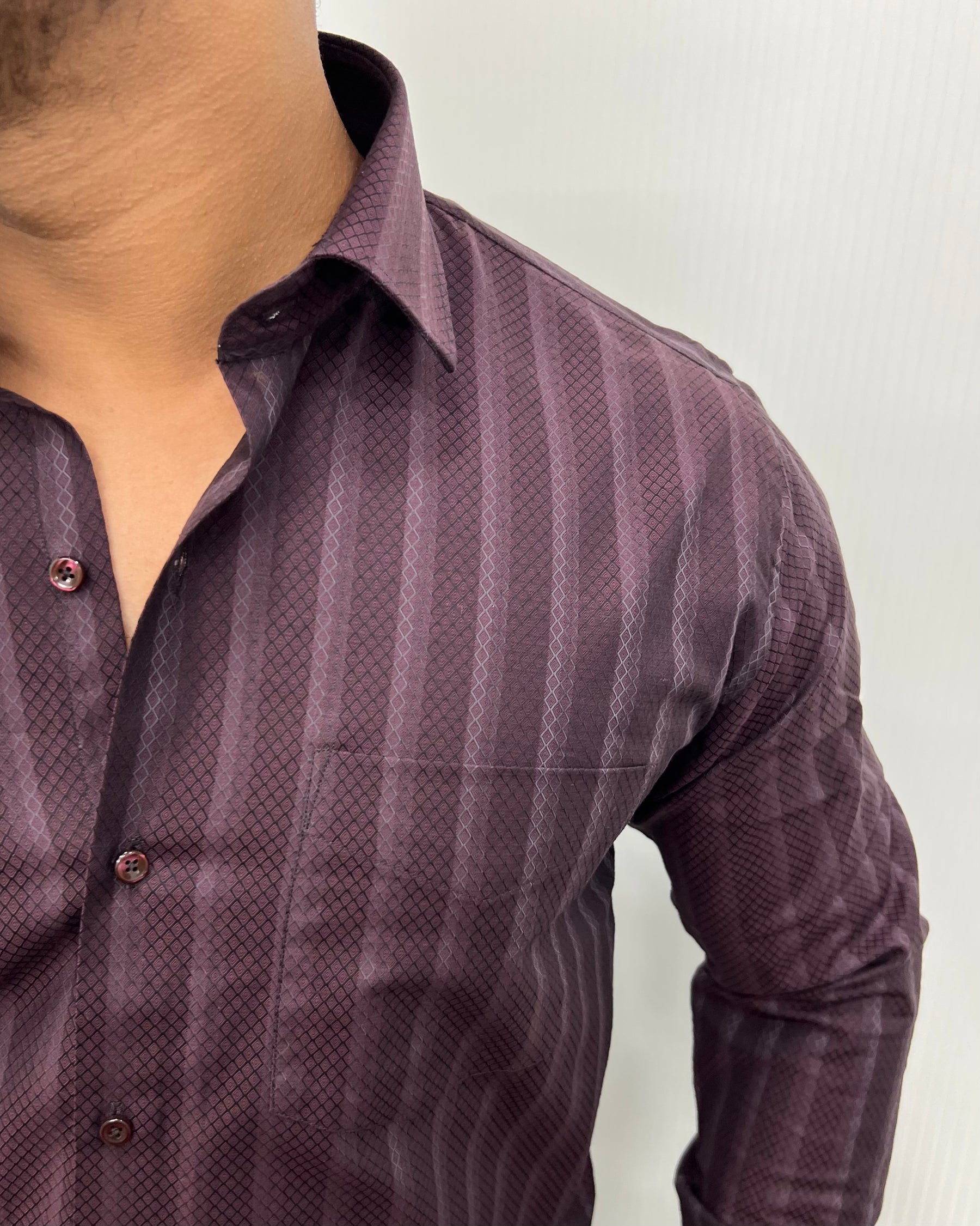 Maroon Self Jacquard Striped Premium Giza Cotton Shirt
