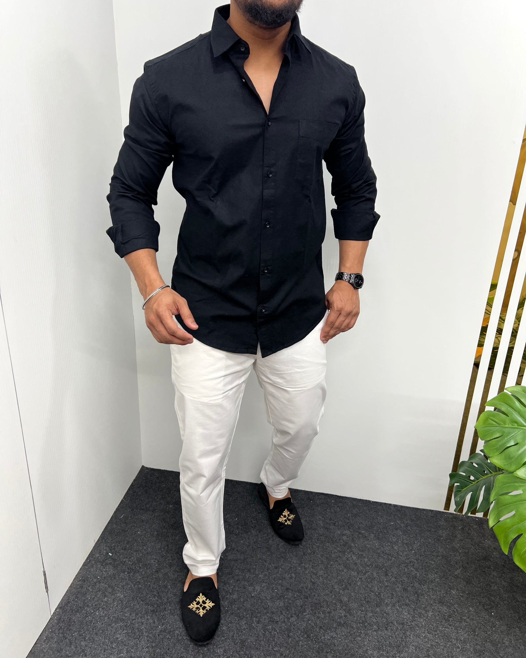 Black Business Class Oxford Lycra Formal Shirt
