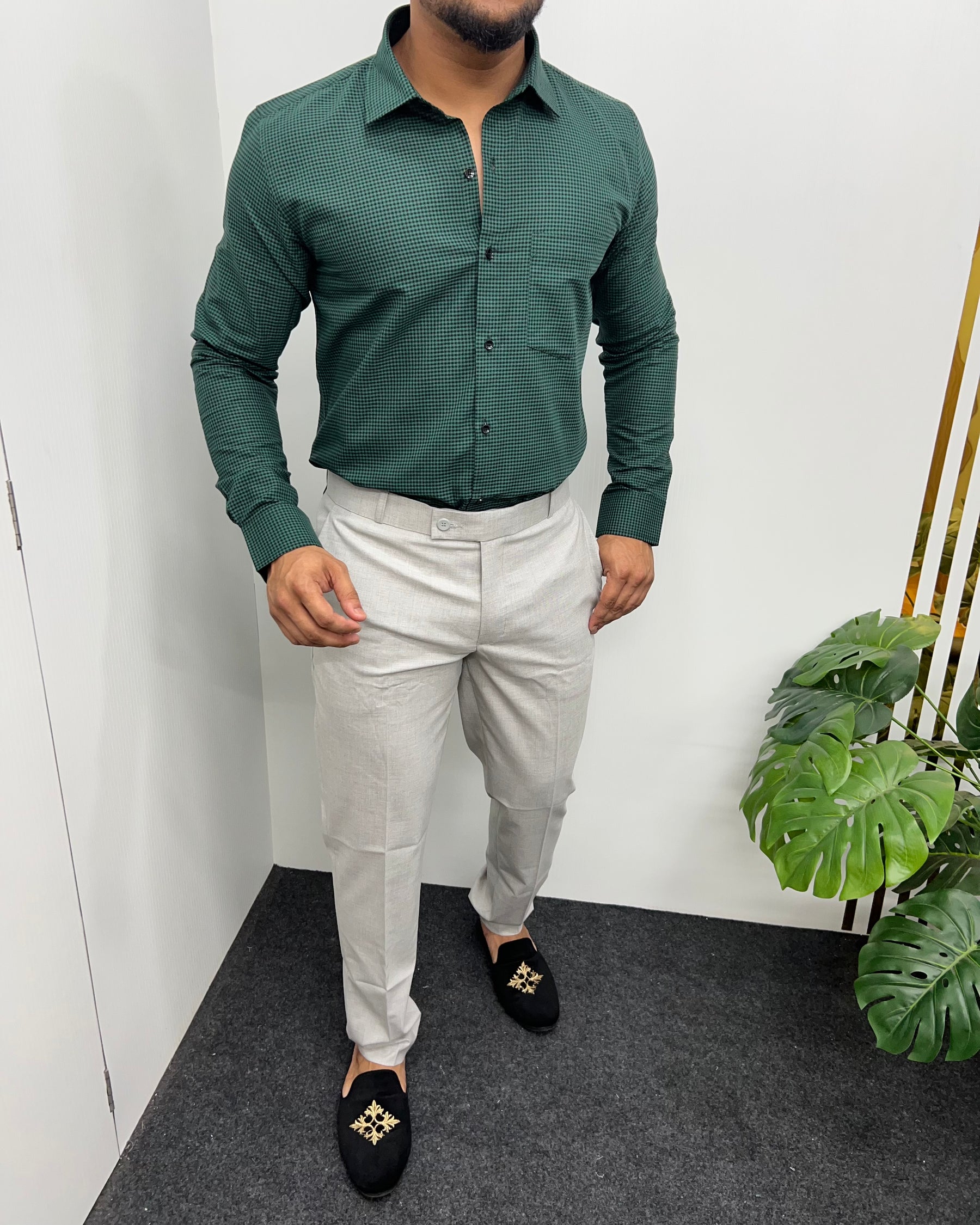 Green Cotton Gingham Checks Shirt