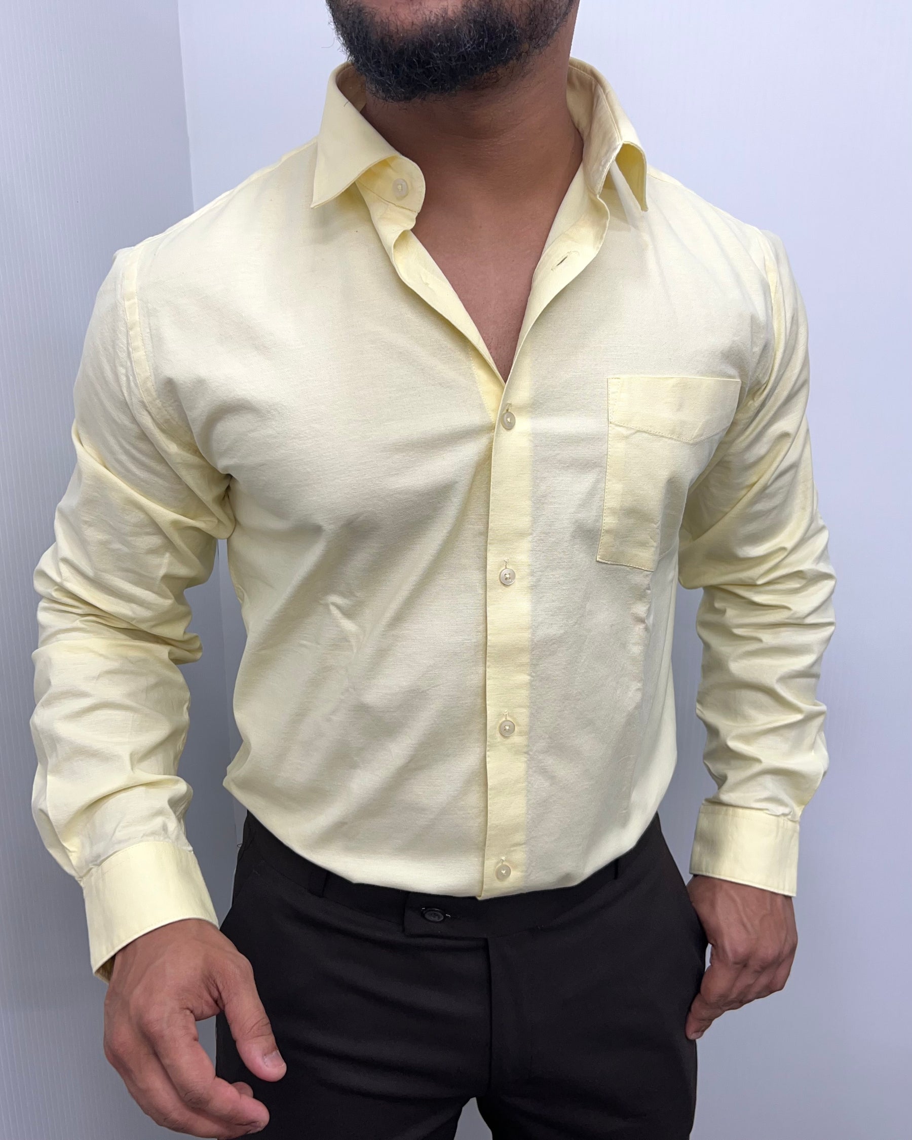 Lemon Yellow Business Class Oxford Lycra Formal Shirt