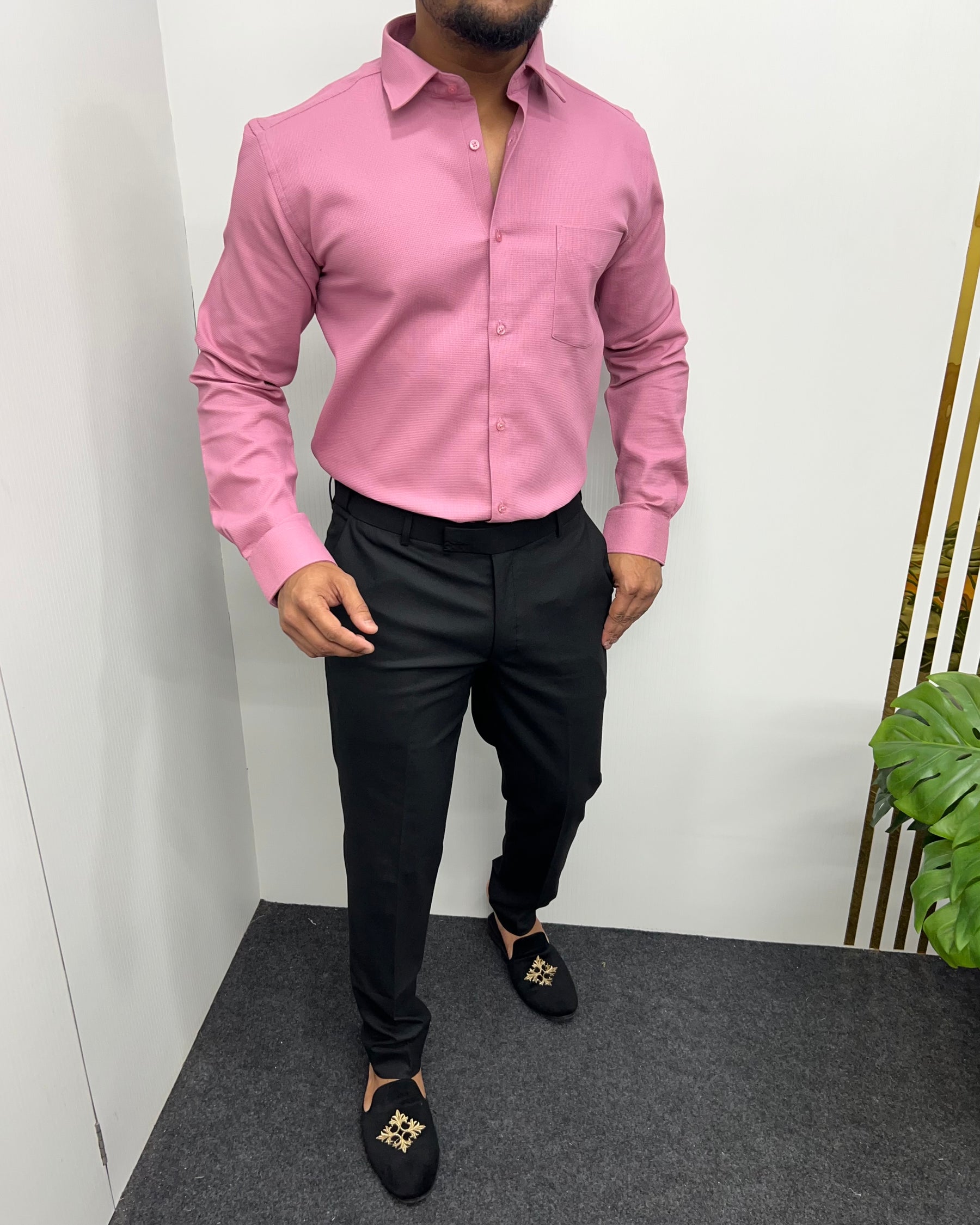 Pink Premium Cotton Polyblend Waffle Shirt