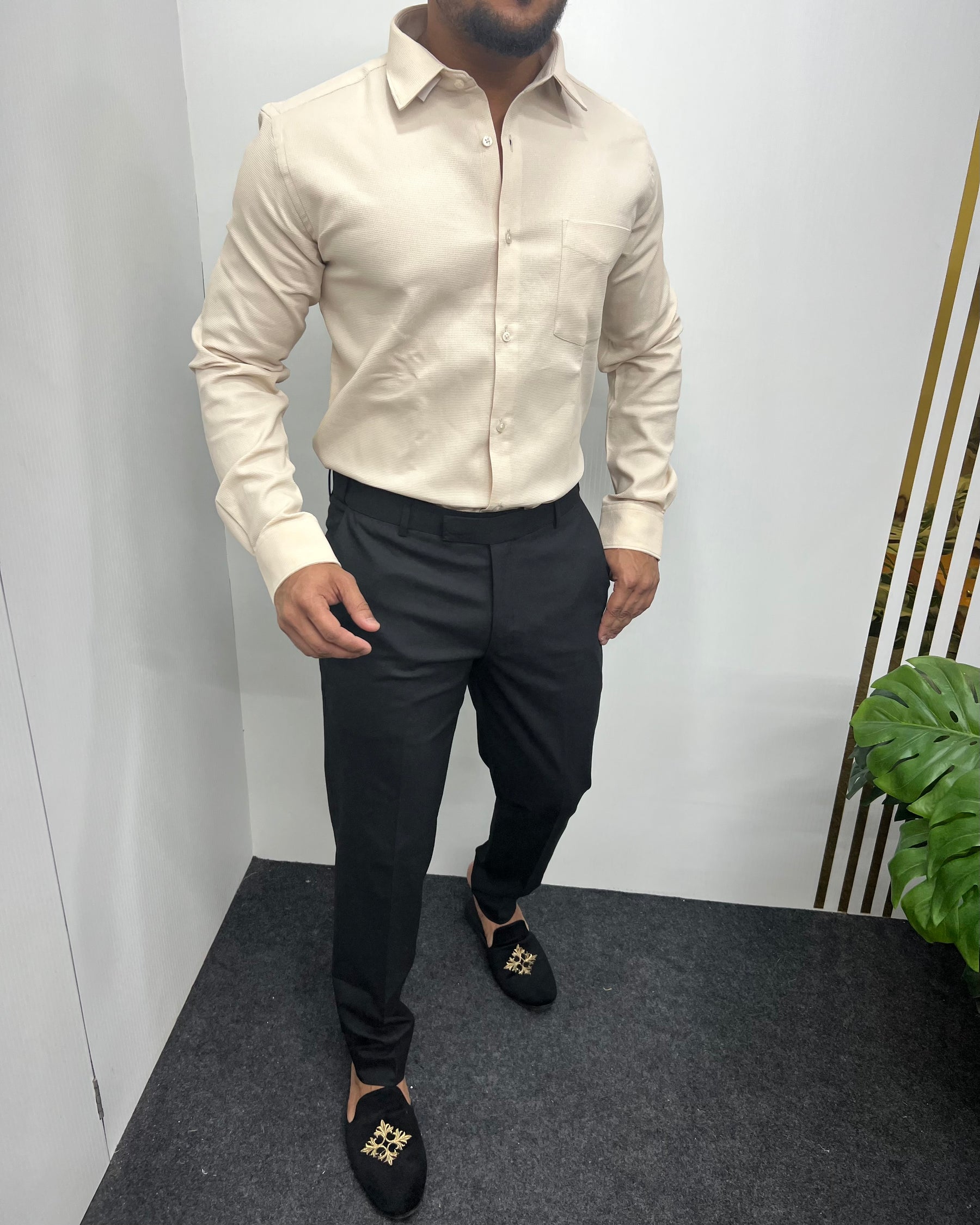 Cream Premium Cotton Polyblend Waffle Shirt