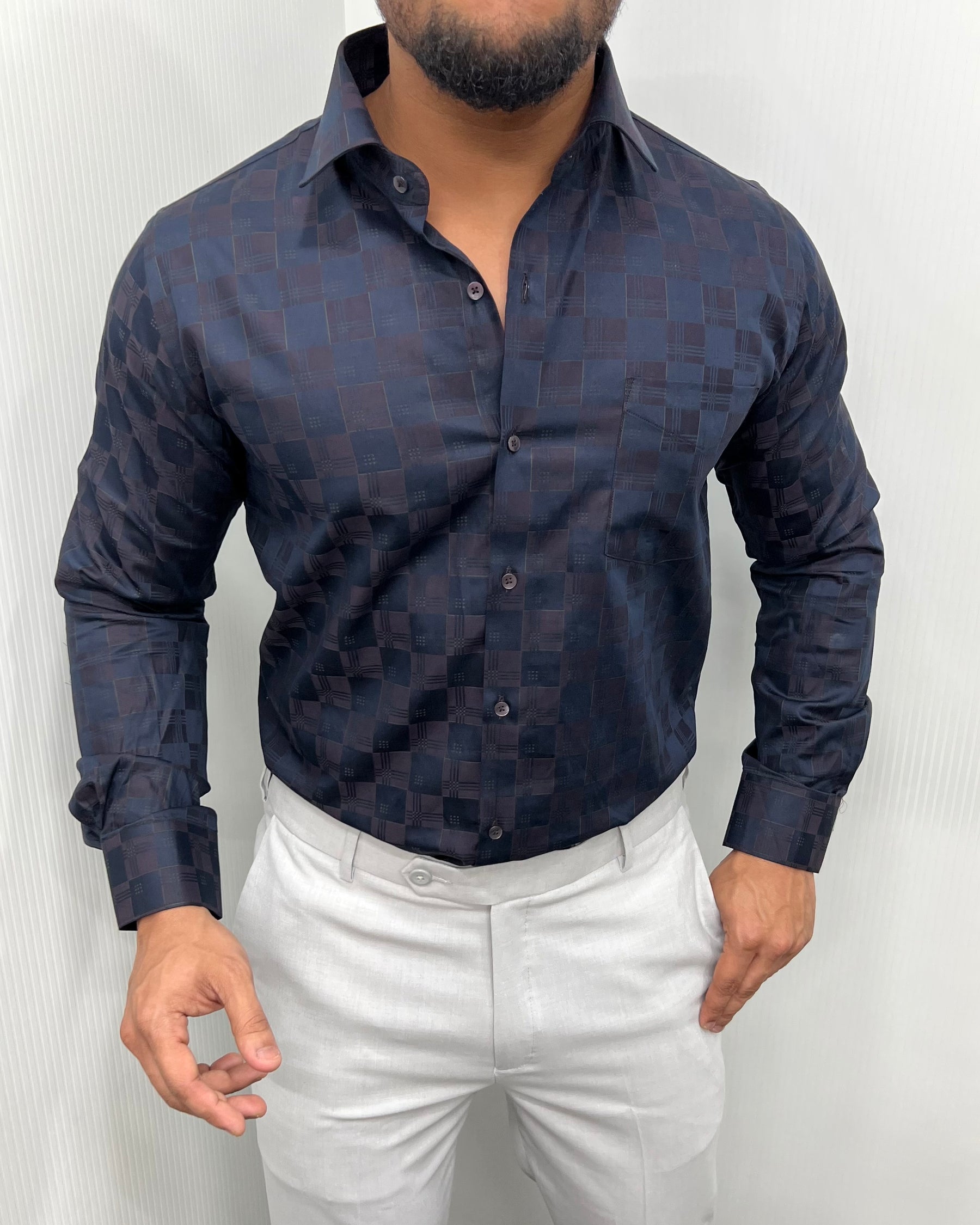Purple Self Checks Premium Giza Cotton Shirt