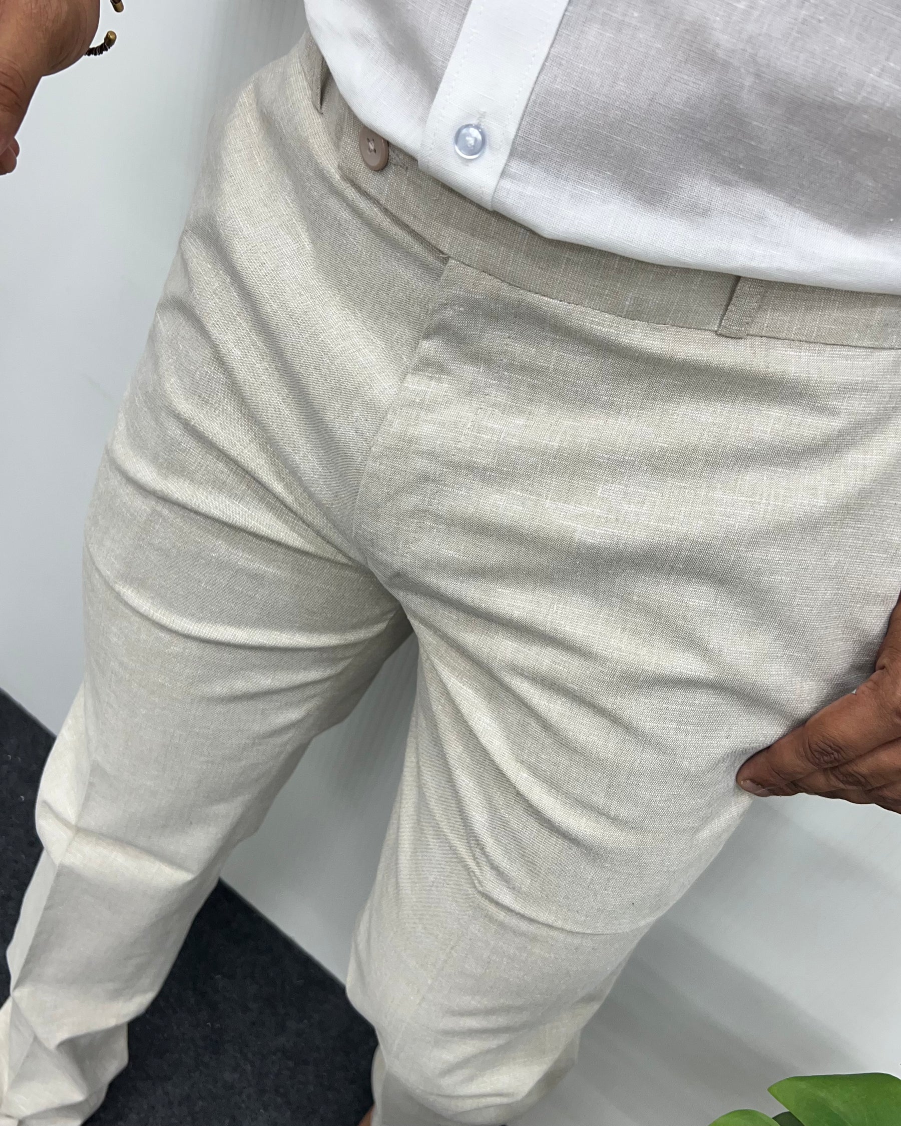 Beige Heavy Quality Linen Blend Formal Pant