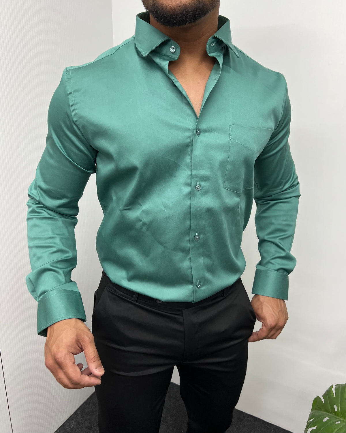 Sea Green Cotton Satin Shirt