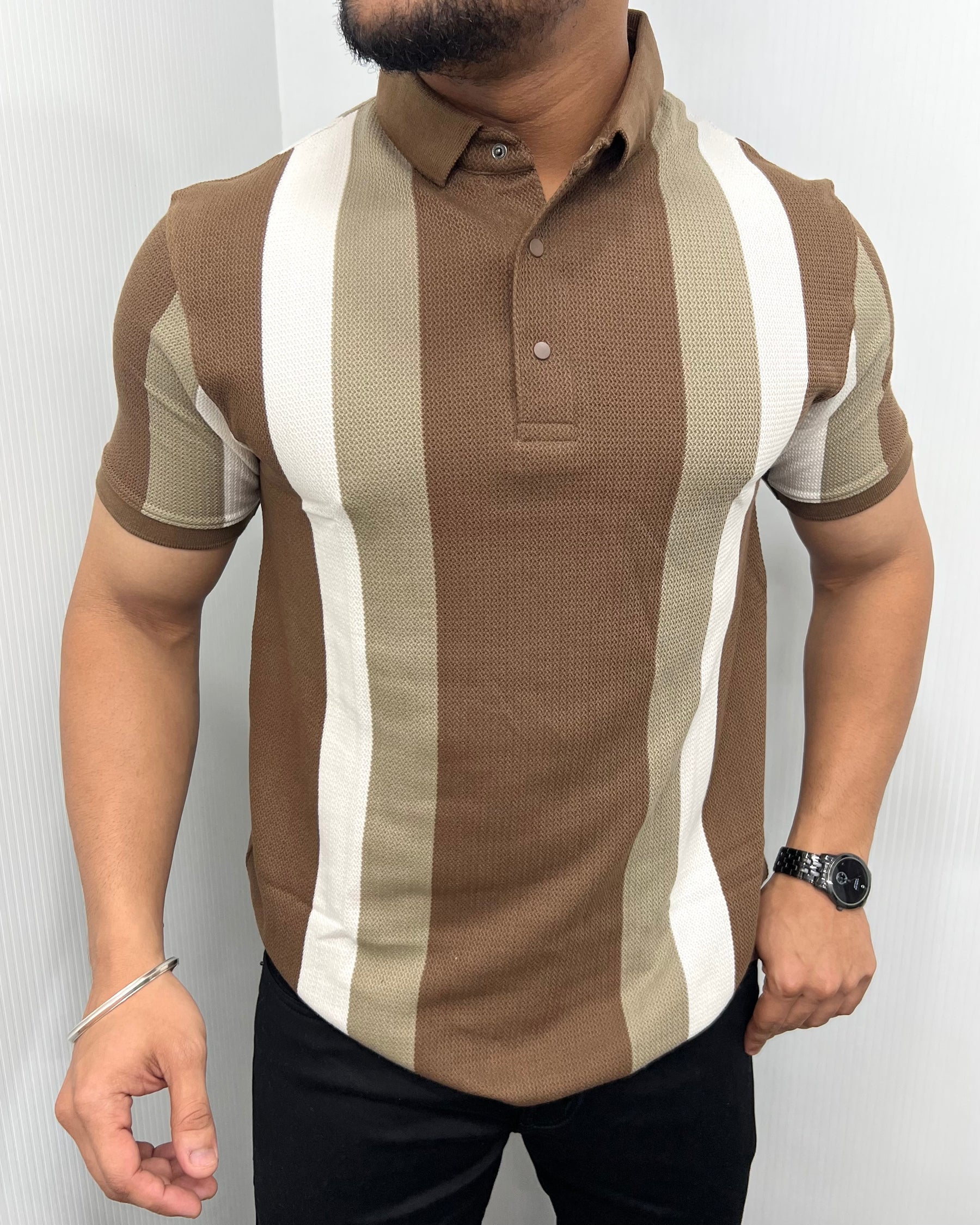 Brown Matty Structure Striped T-Shirt