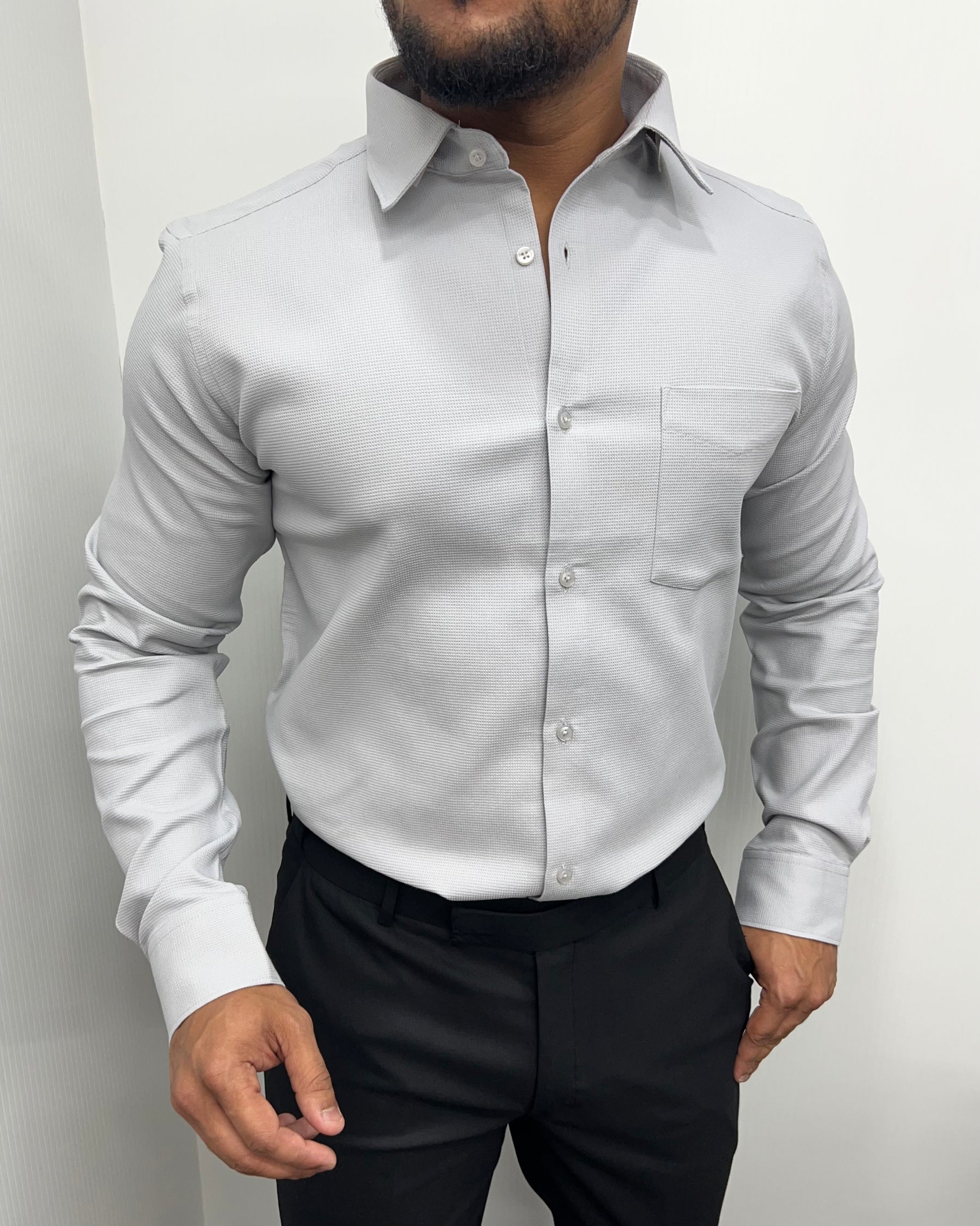 Gray Premium Cotton Polyblend Waffle Shirt