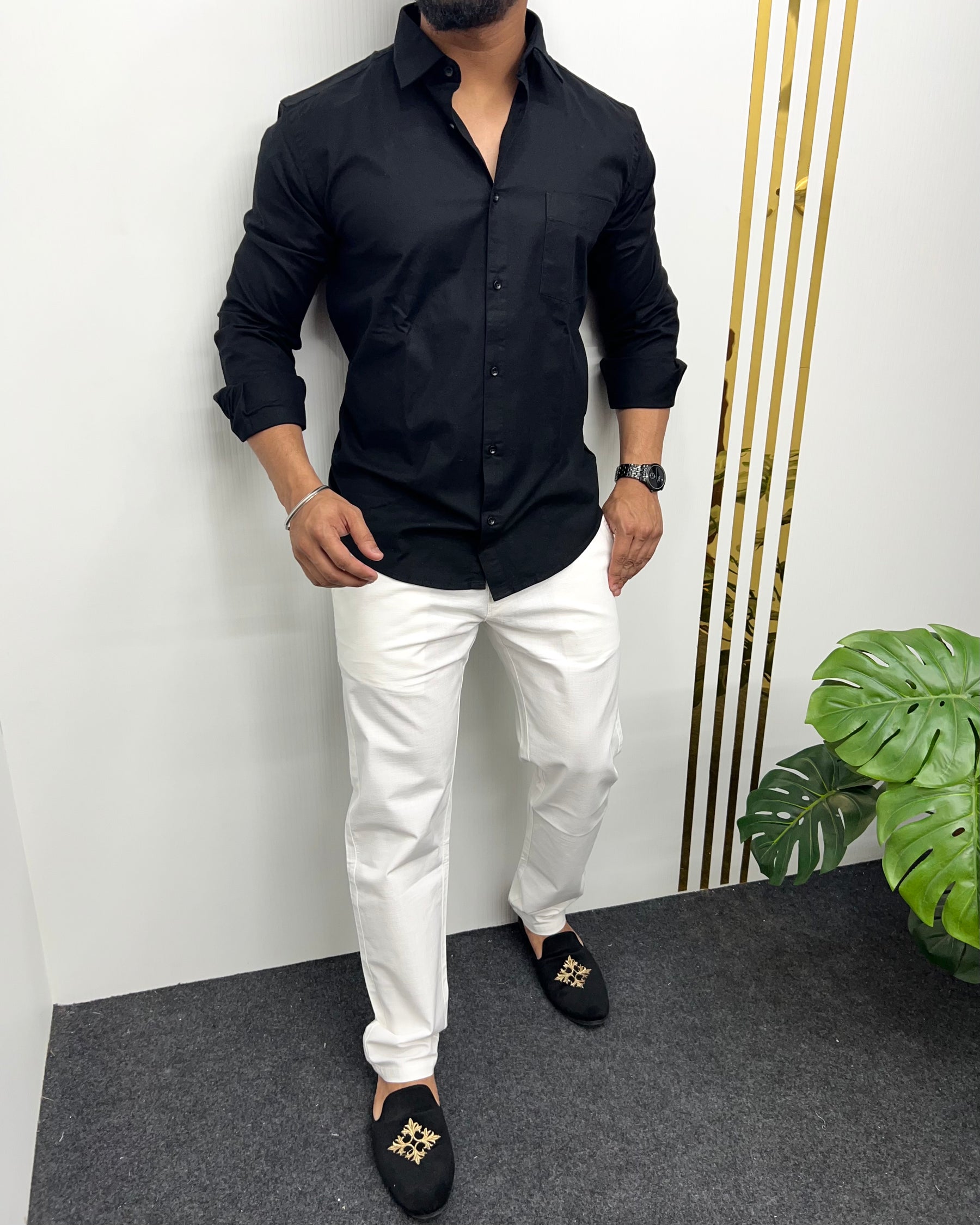 Black Business Class Oxford Lycra Formal Shirt