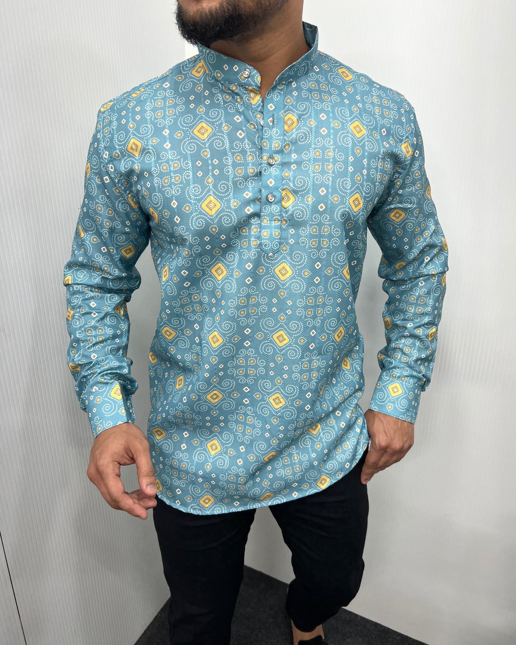 Jari Fabric Printed Premium Short Kurta
