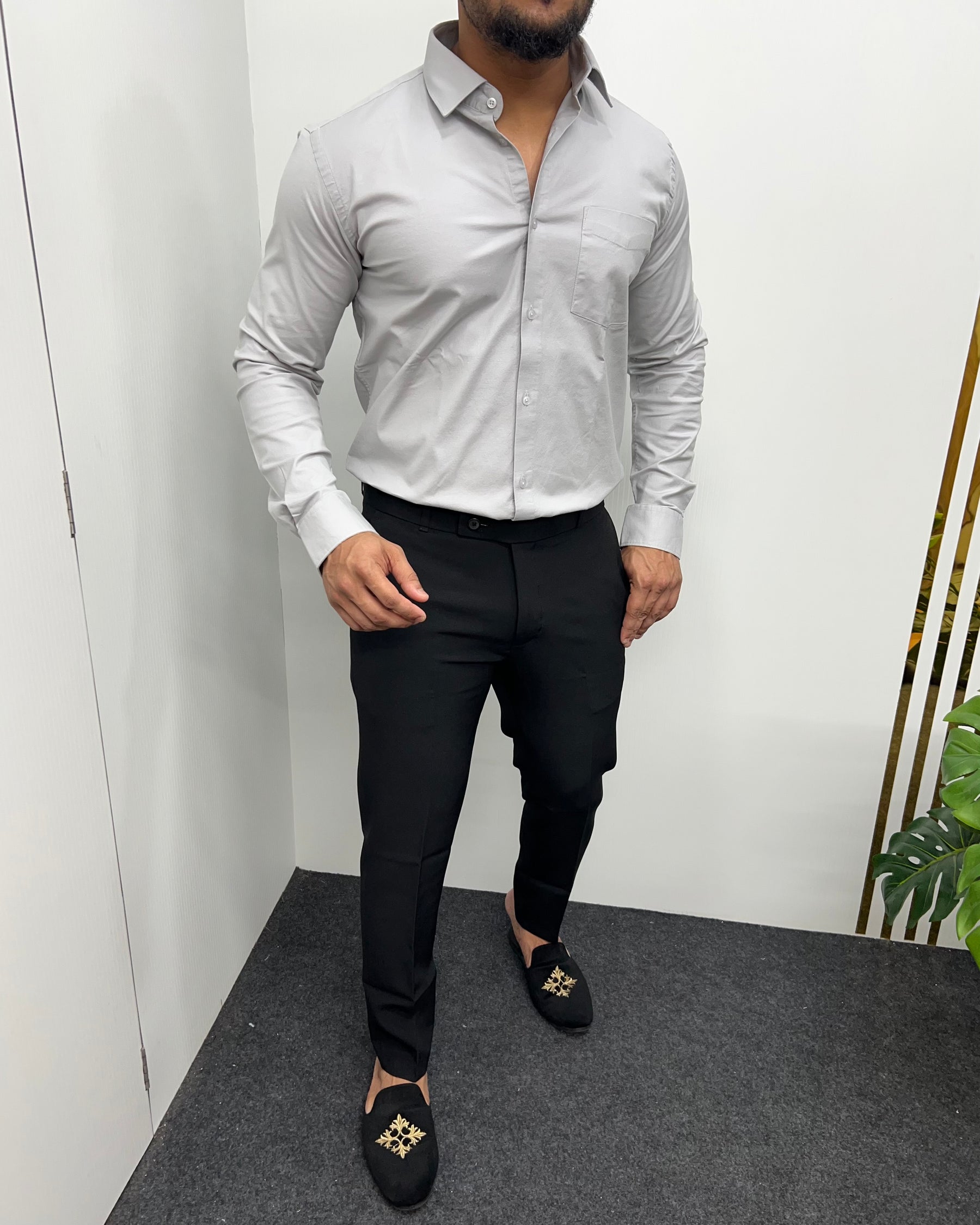 Light Gray Business Class Oxford Lycra Formal Shirt