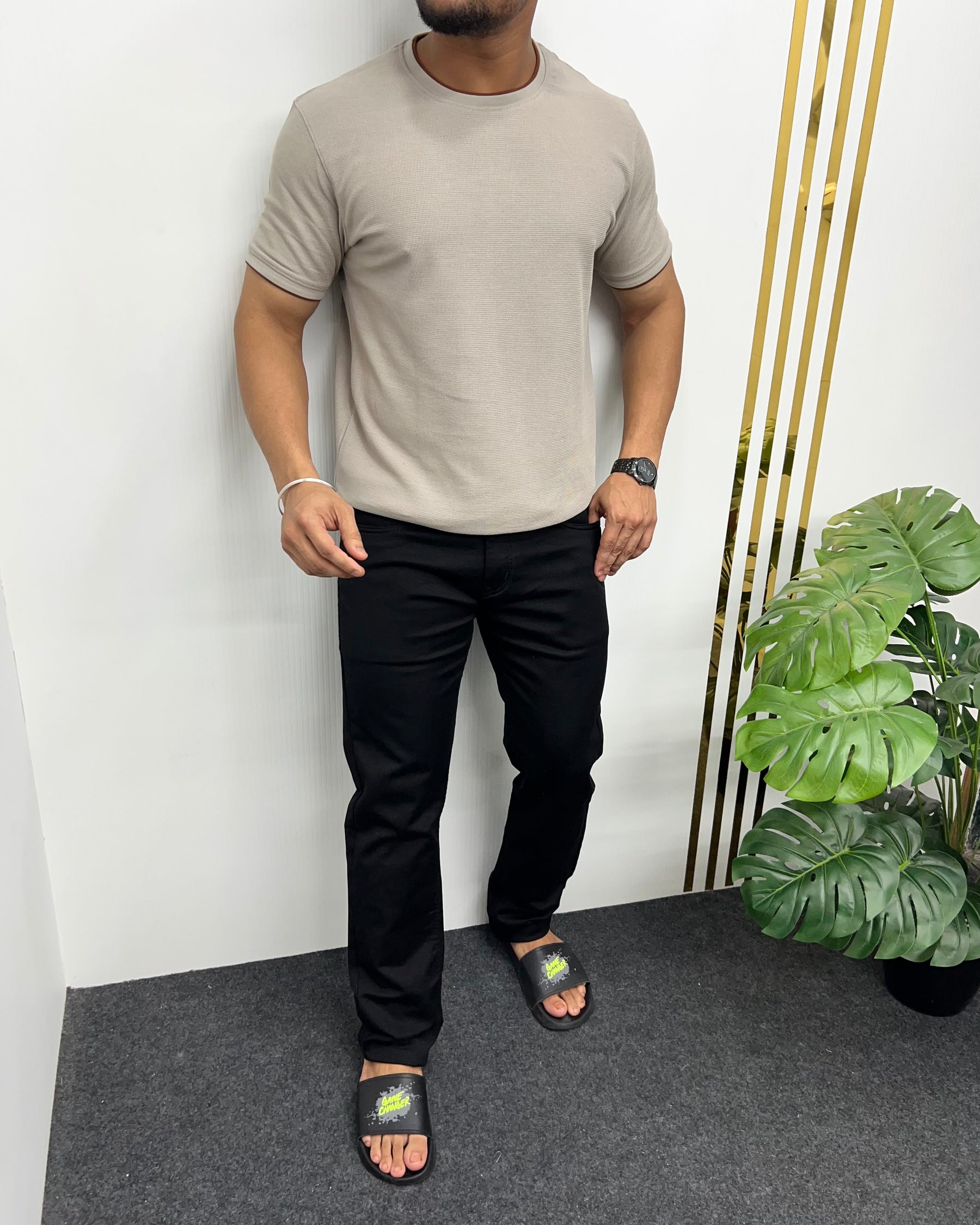 Dusty Gray Plain Half Sleeve Knit T-Shirt