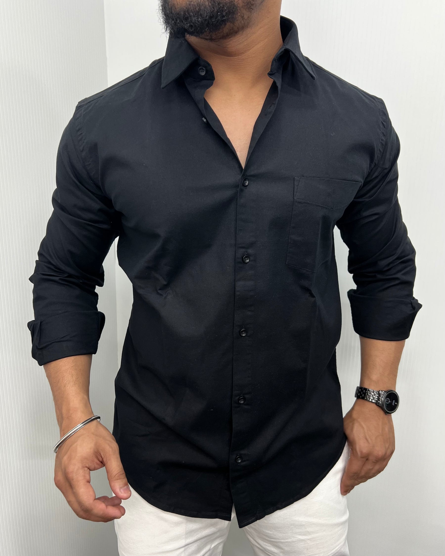 Black Business Class Oxford Lycra Formal Shirt