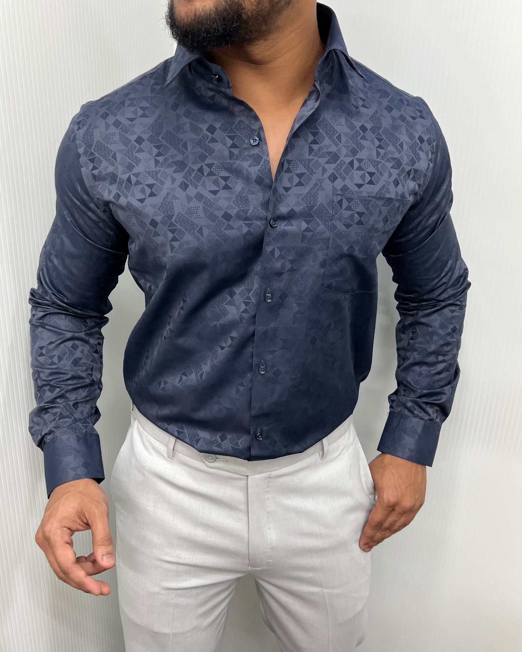 Blue Abstract Self Premium Giza Cotton Shirt