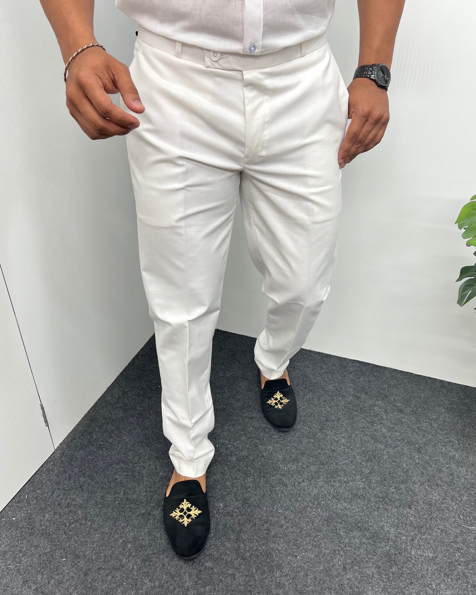 White Heavy Quality Linen Blend Formal Pant