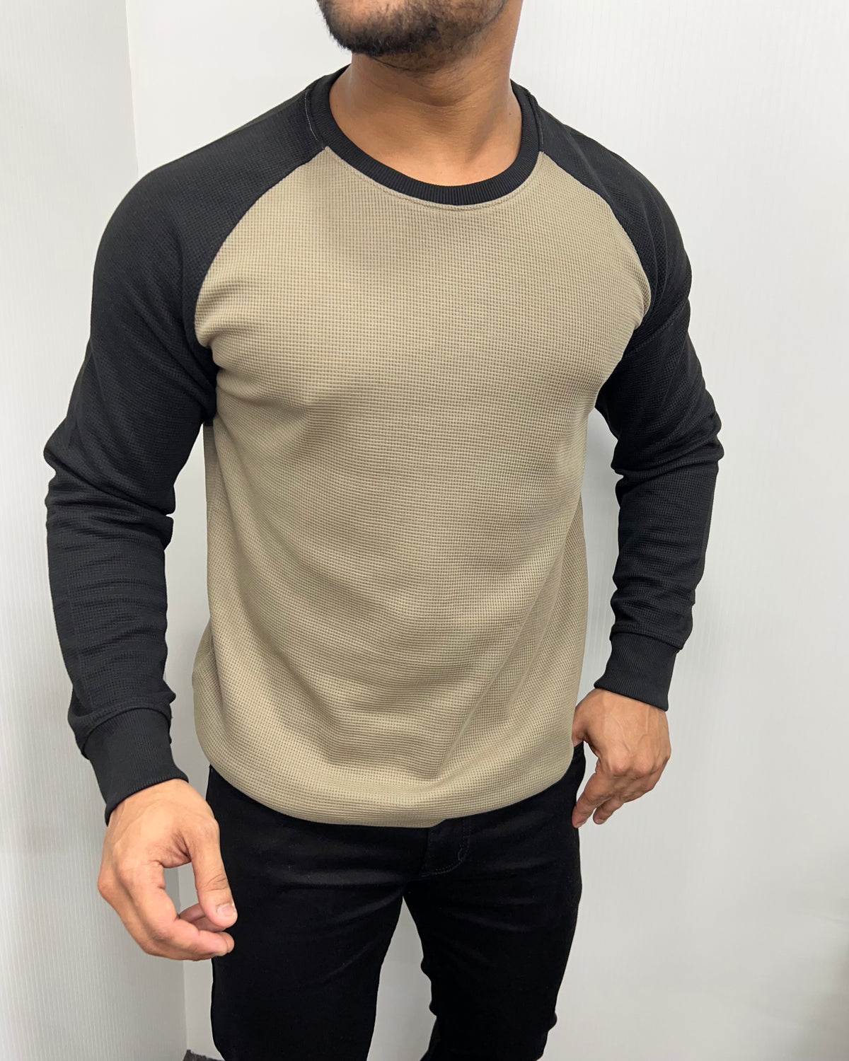 Khaki & Black Raglan T-Shirt