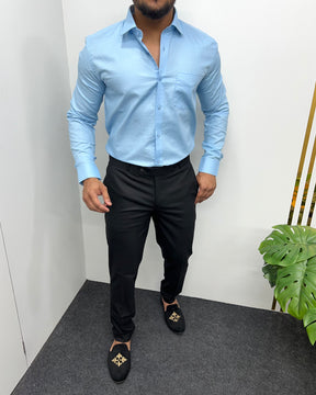 Sky Blue Cotton Self Checks Shirt