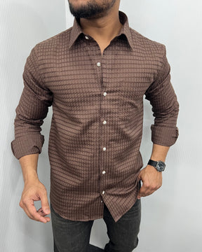 Brown Self Embroidery Shirt