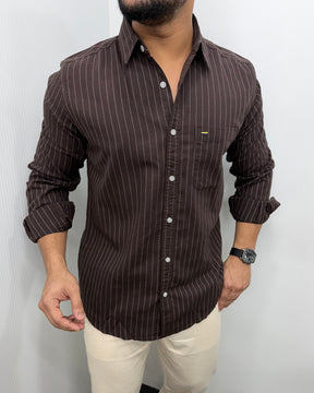Brown Viscose Fabric Striped Shirt