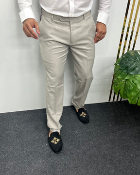 Pearl Gray Straight Fit Dobby Flexiwaist Business Class Formal Pant