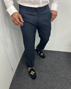 Navy Blue Straight Fit Dobby Flexiwaist Business Class Formal Pant