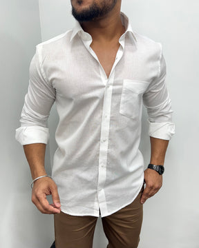 White Cotton Linen Premium Full Sleeve Shirt