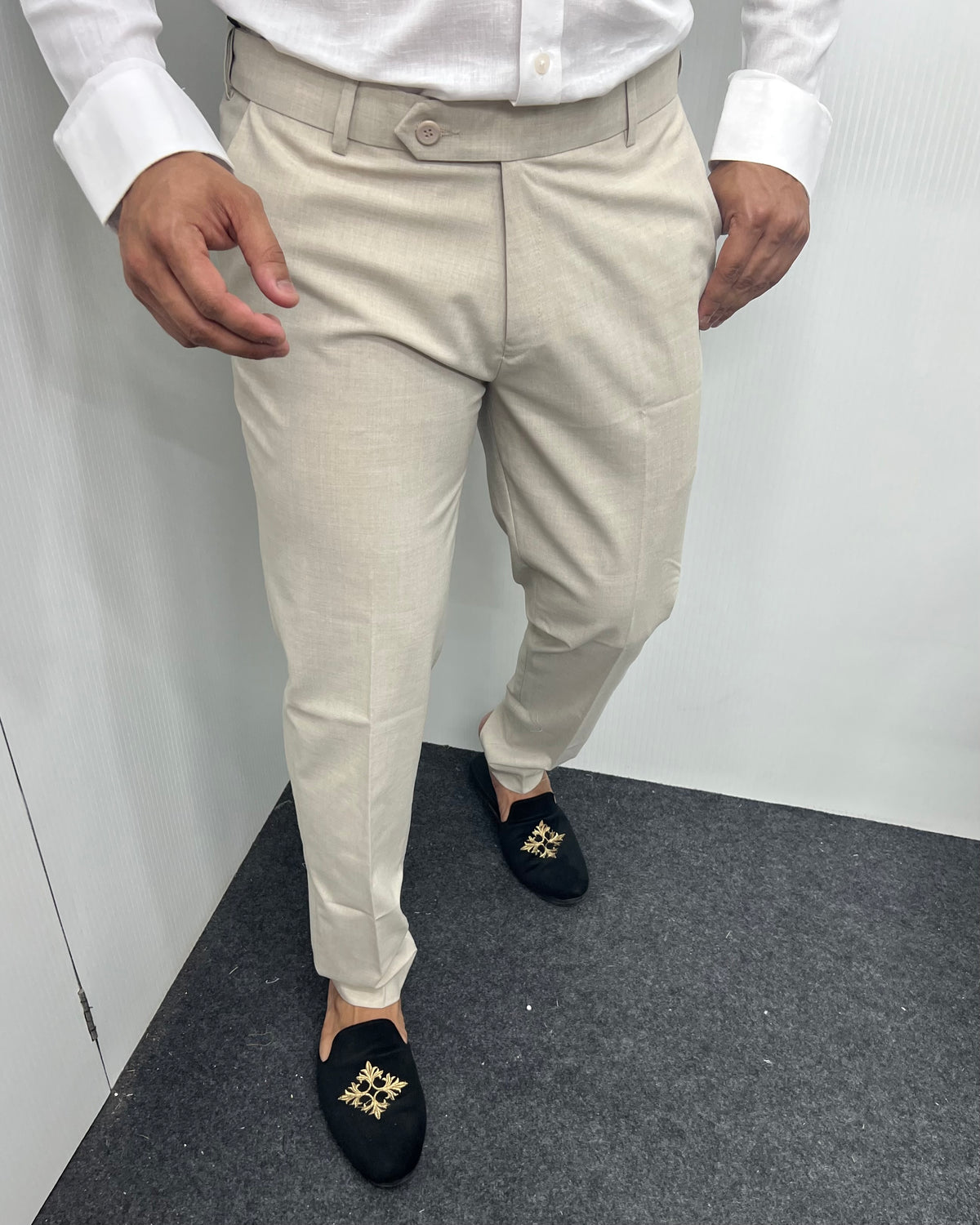 Beige Melange Flexiwaist Business Class Formal Pant