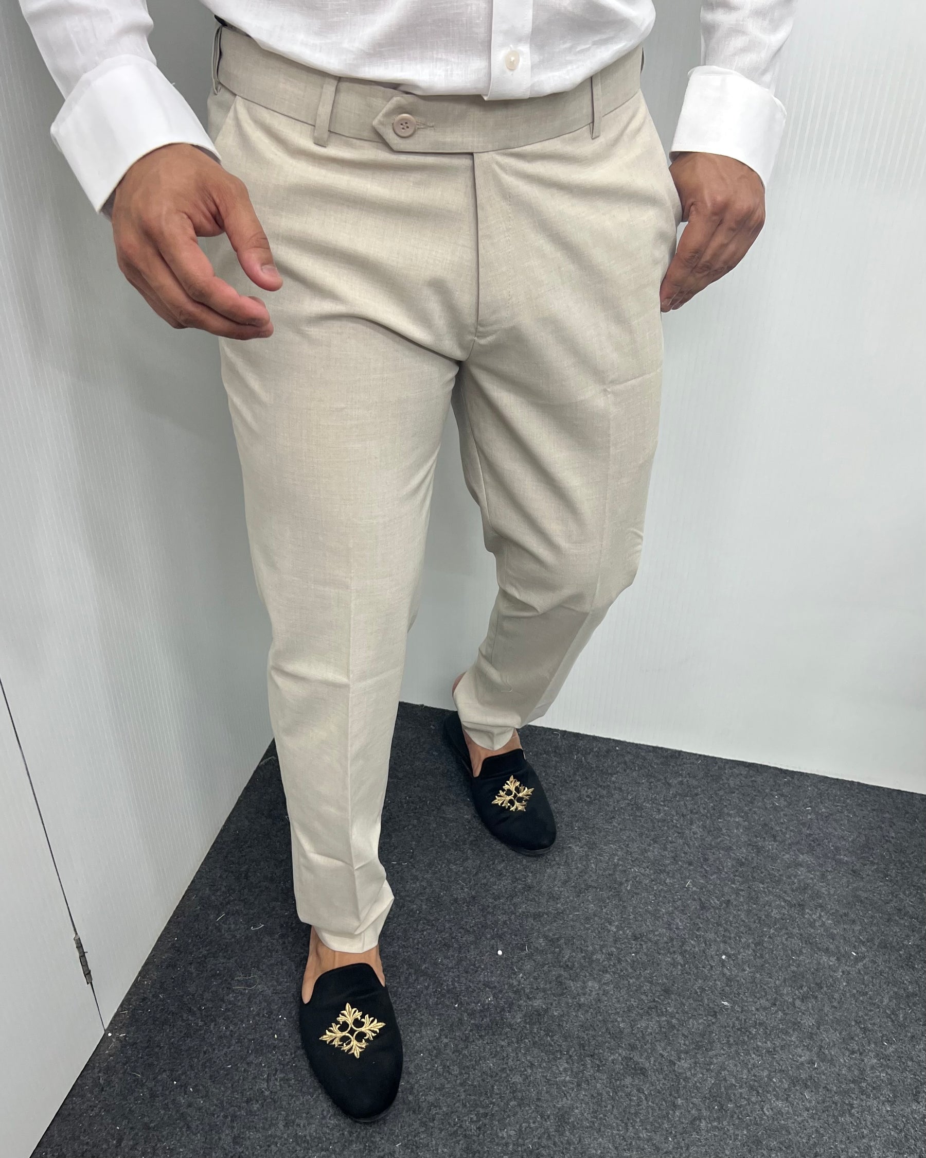 Beige Melange Flexiwaist Business Class Formal Pant