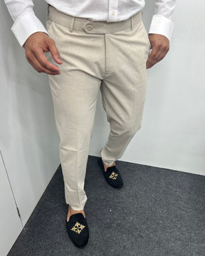 Beige Melange Flexiwaist Business Class Formal Pant