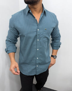 Steel Blue Viscose Fabric Striped Shirt