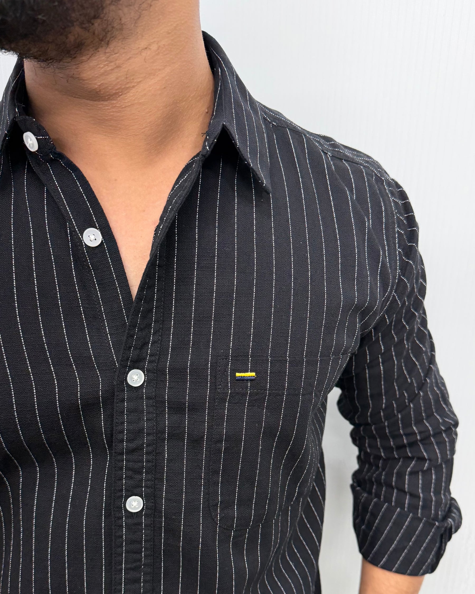 Black Viscose Fabric Striped Shirt