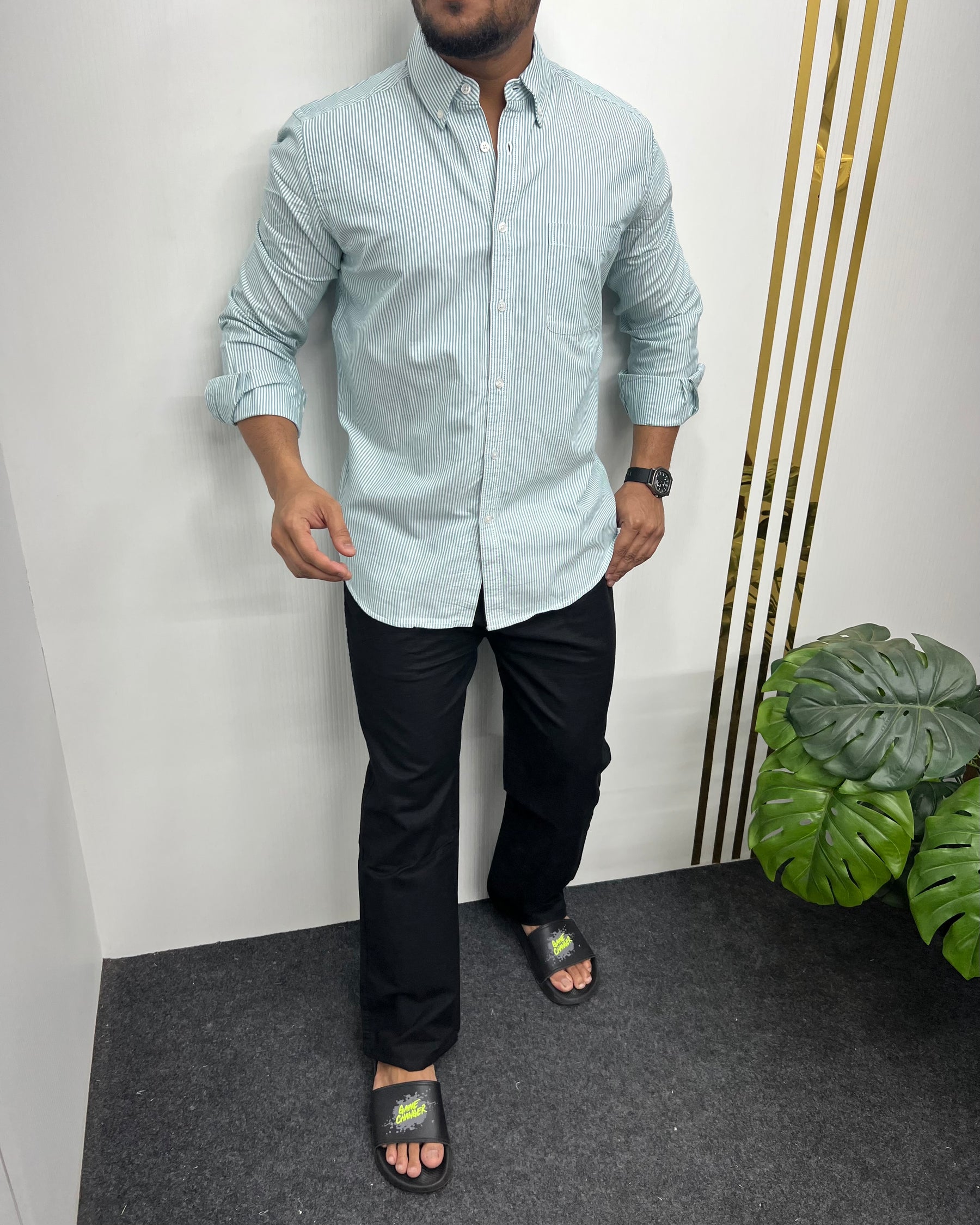 Sea Green Cotton Oxford Striped Shirt