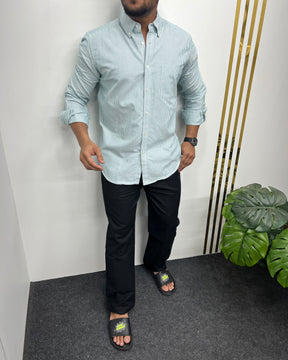 Sea Green Cotton Oxford Striped Shirt