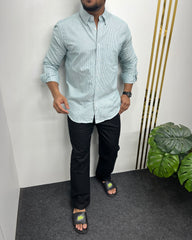 Sea Green Cotton Oxford Striped Shirt